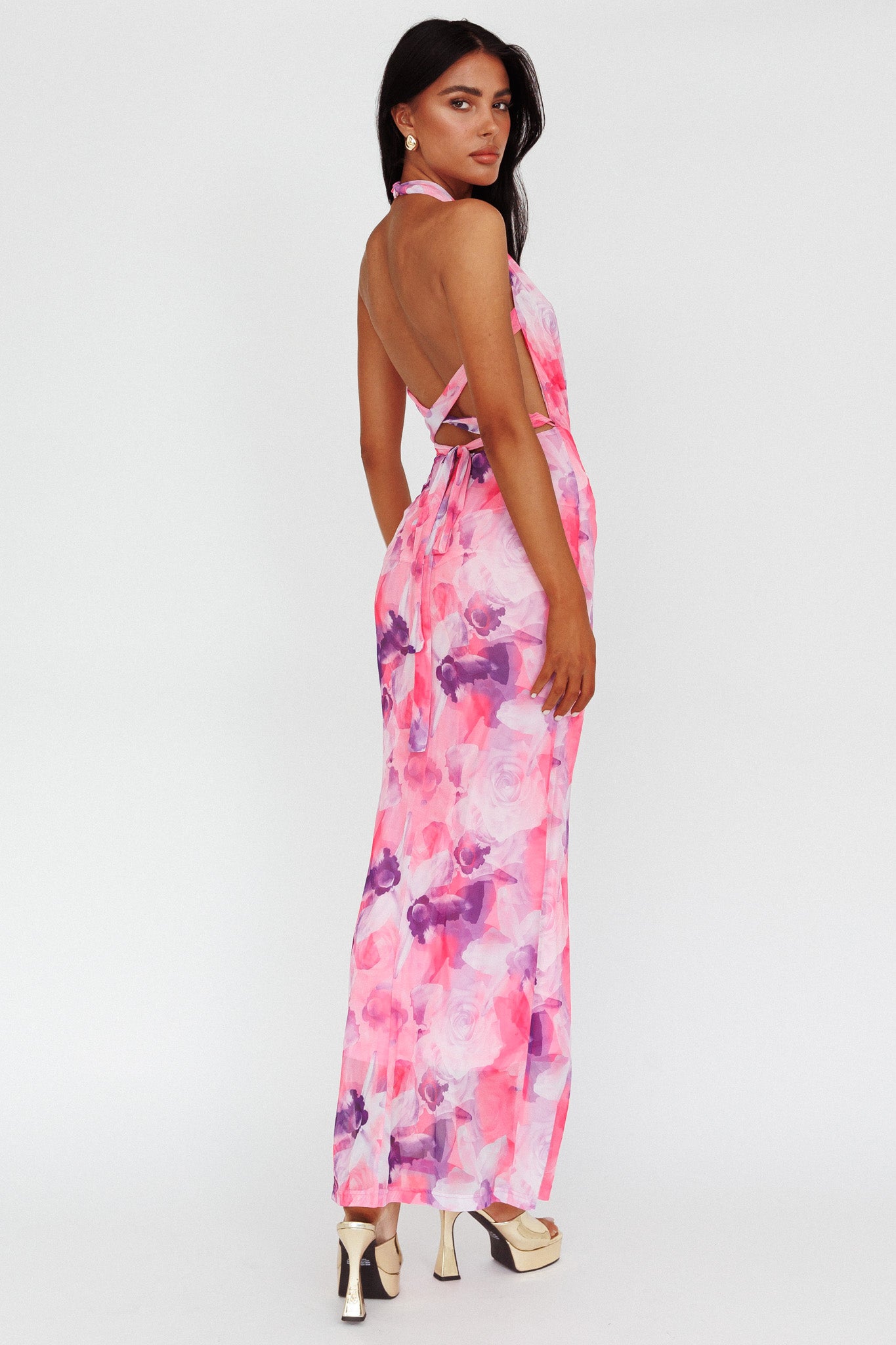 Janika Halterneck Maxi Dress Floral Pink-Maymioy