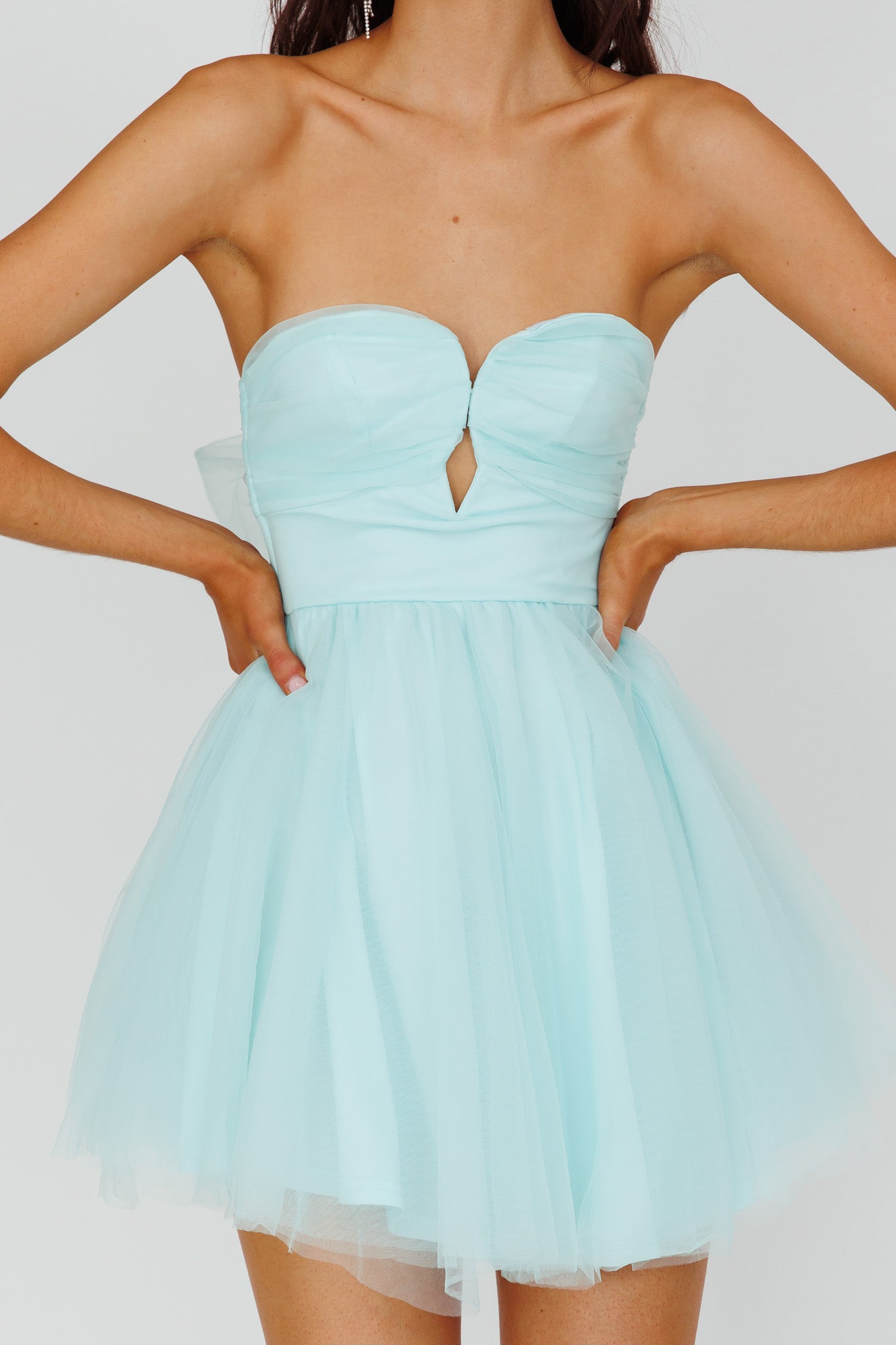 Summer Sweetheart Bow Back Mesh Mini Dress Mint-Maymioy
