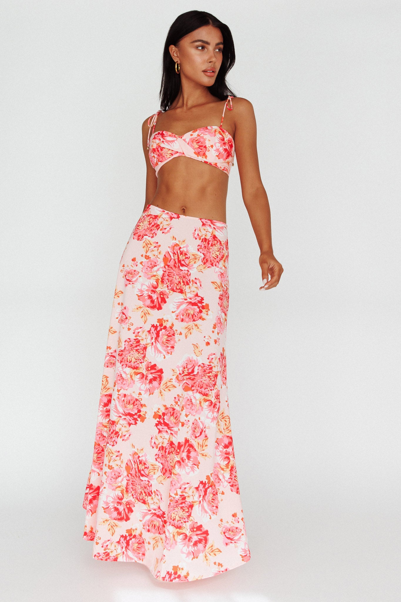 Gabbi Maxi Skirt Floral Print Pink-Maymioy