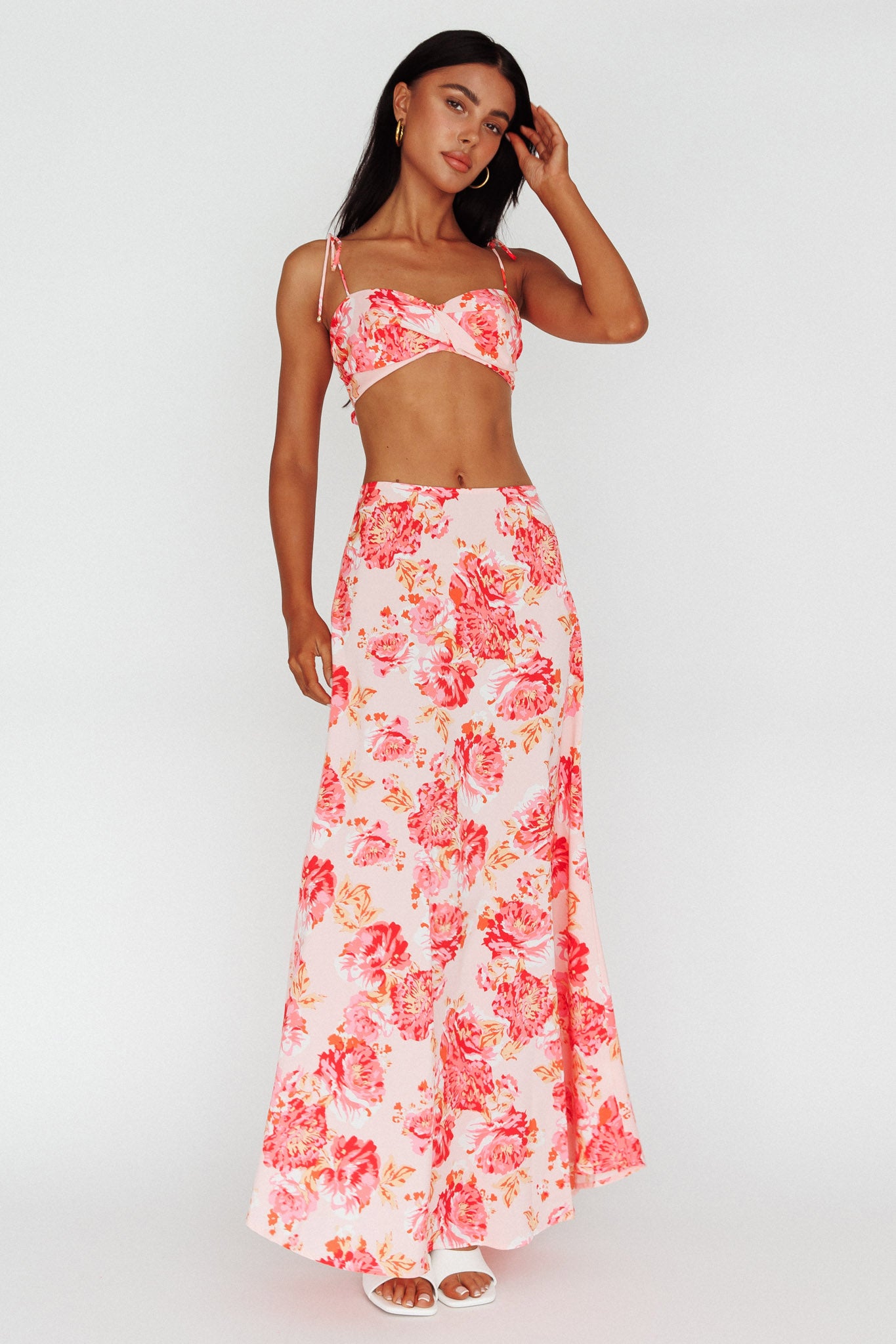 Gabbi Maxi Skirt Floral Print Pink-Maymioy