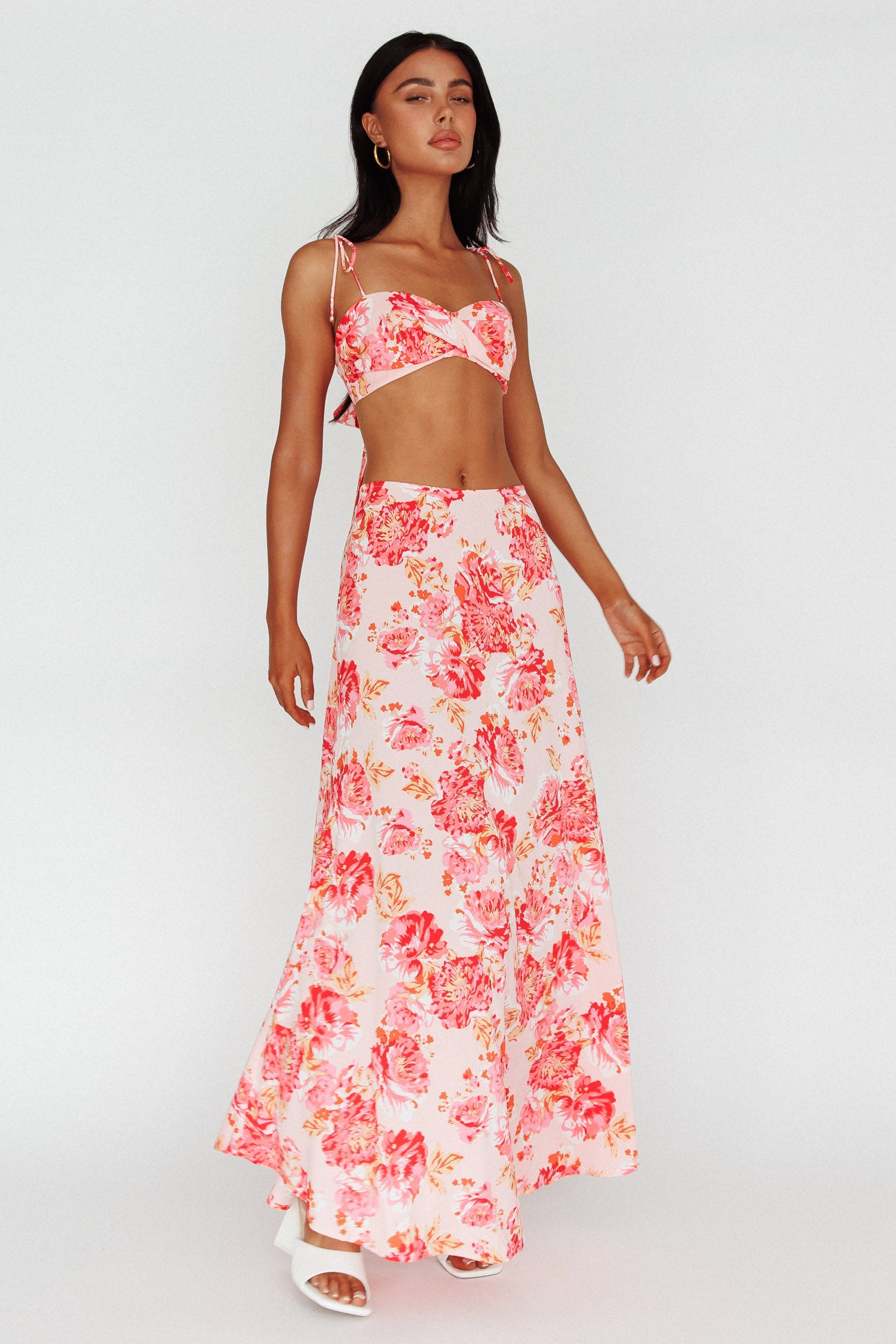 Gabbi Maxi Skirt Floral Print Pink-Maymioy