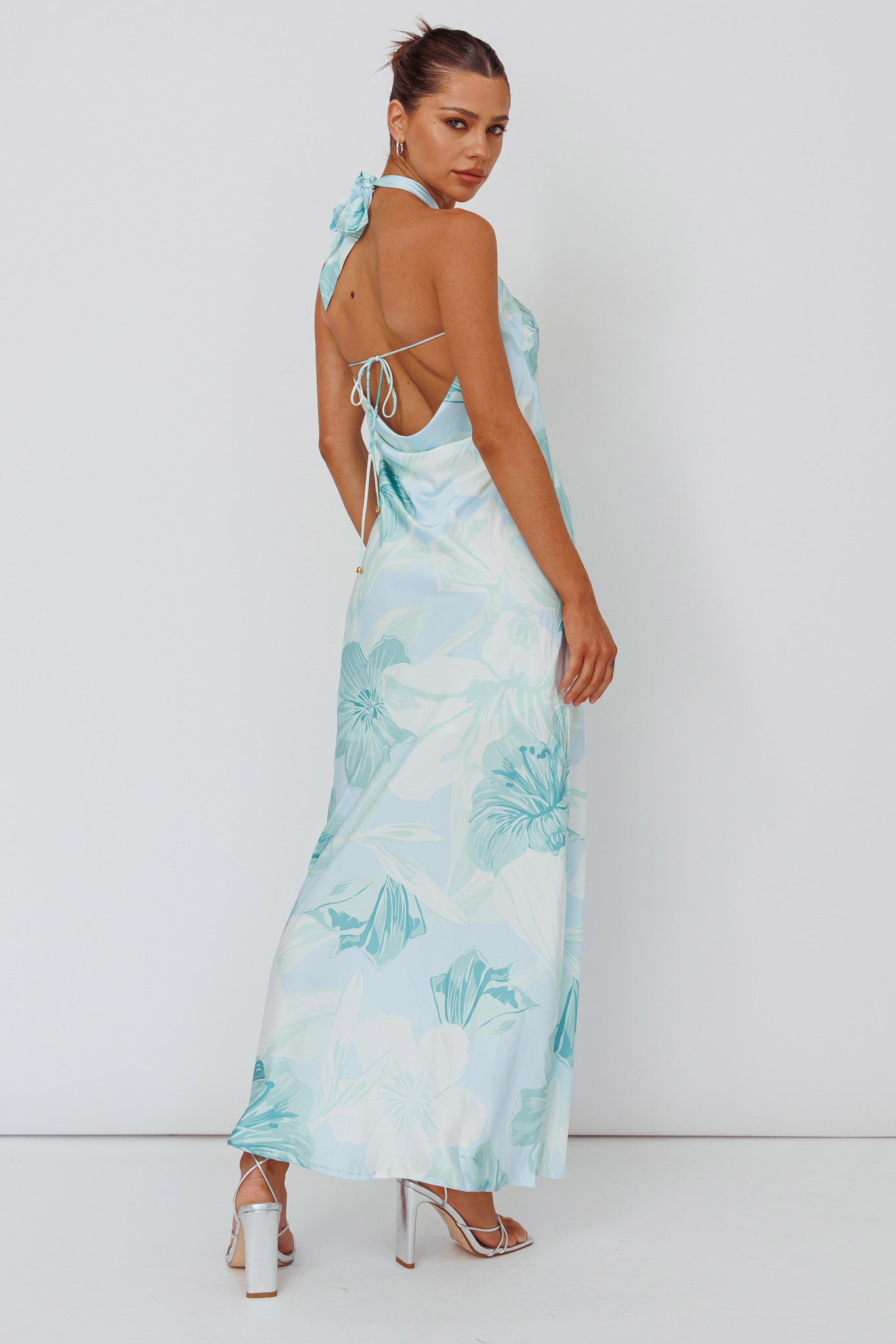 Jacquelynne Halter Cowl Back Maxi Dress Mint-Maymioy