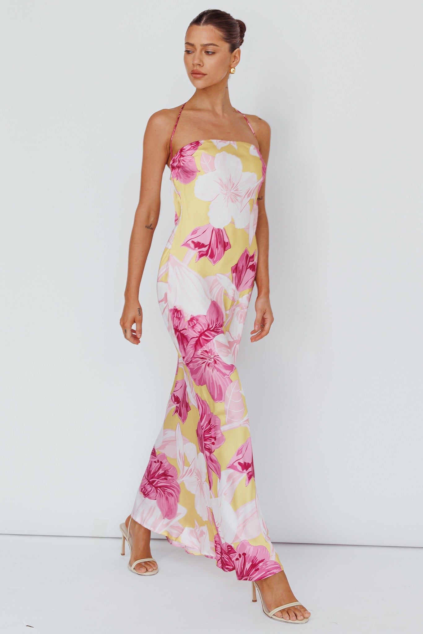 Jacquelynne Halter Cowl Back Maxi Dress Pink-Maymioy