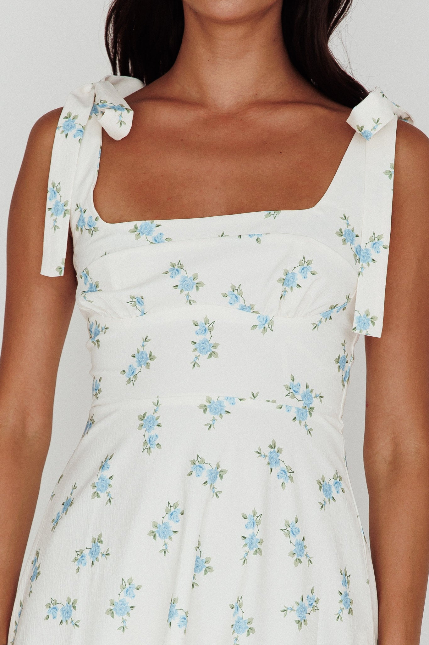 Mathilda Tied Shoulder Midi Dress Blue Floral-Maymioy
