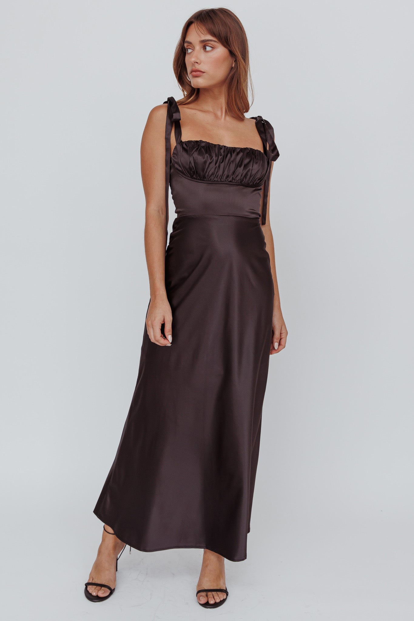 Pennelope Tied Shoulder Maxi Dress Black-Maymioy