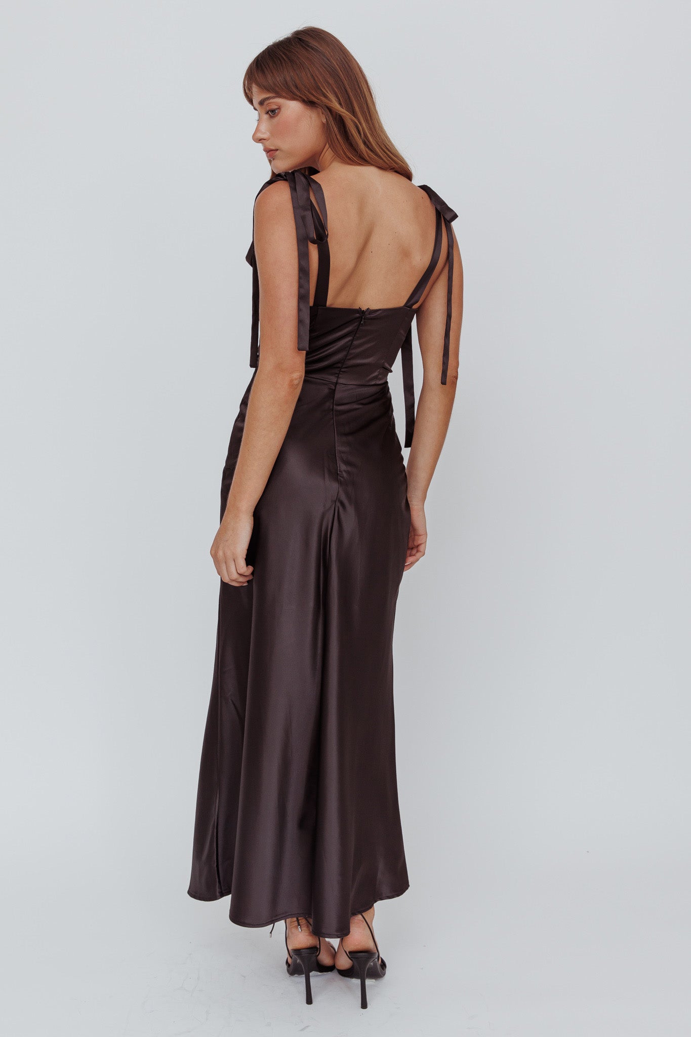 Pennelope Tied Shoulder Maxi Dress Black-Maymioy