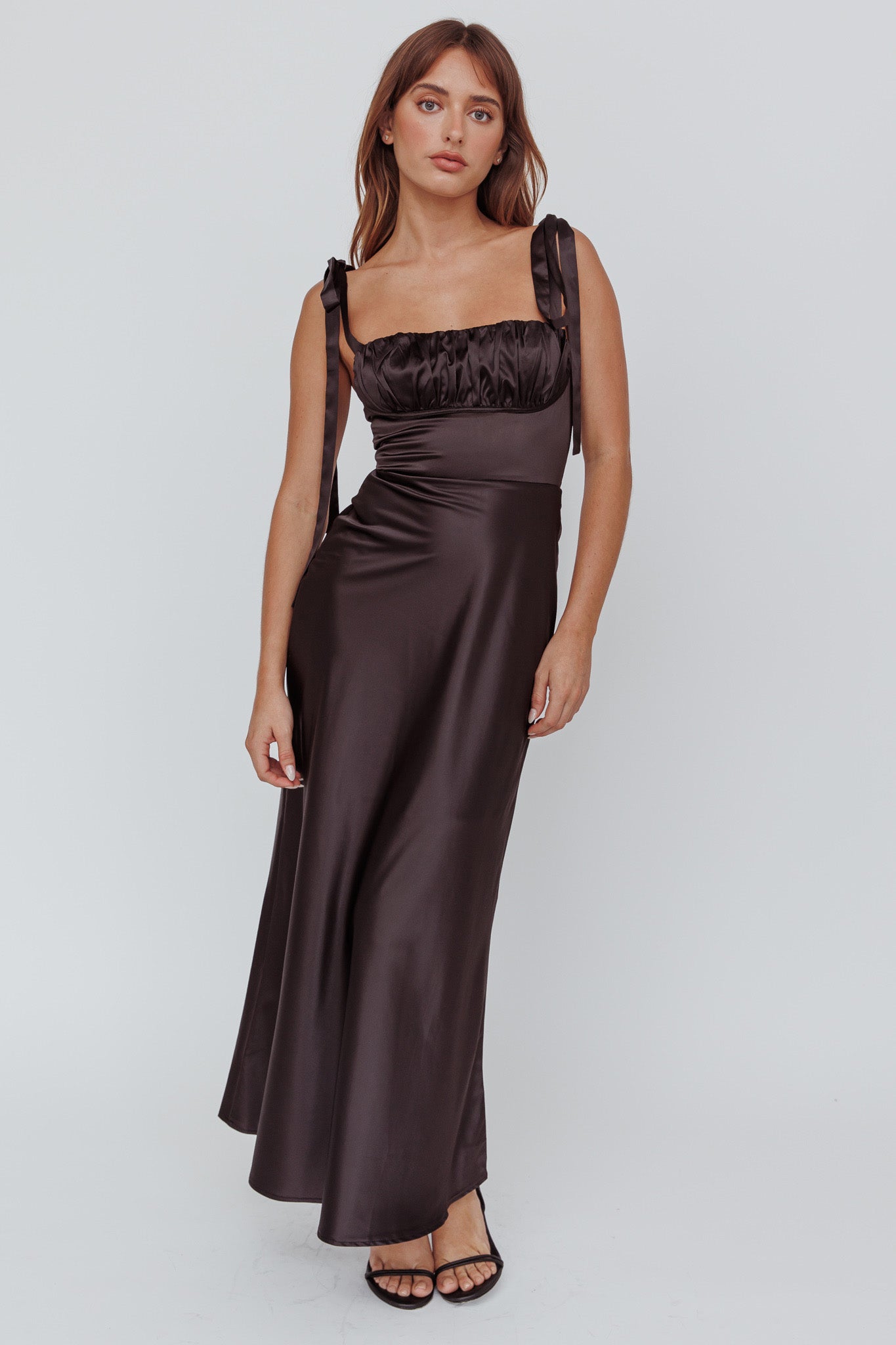 Pennelope Tied Shoulder Maxi Dress Black-Maymioy
