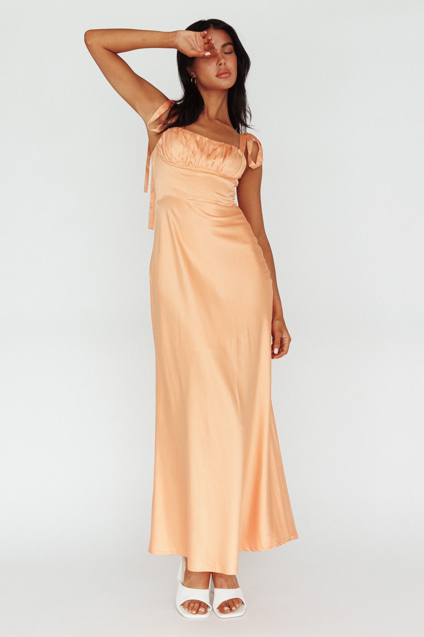 Pennelope Tied Shoulder Maxi Dress Orange-Maymioy
