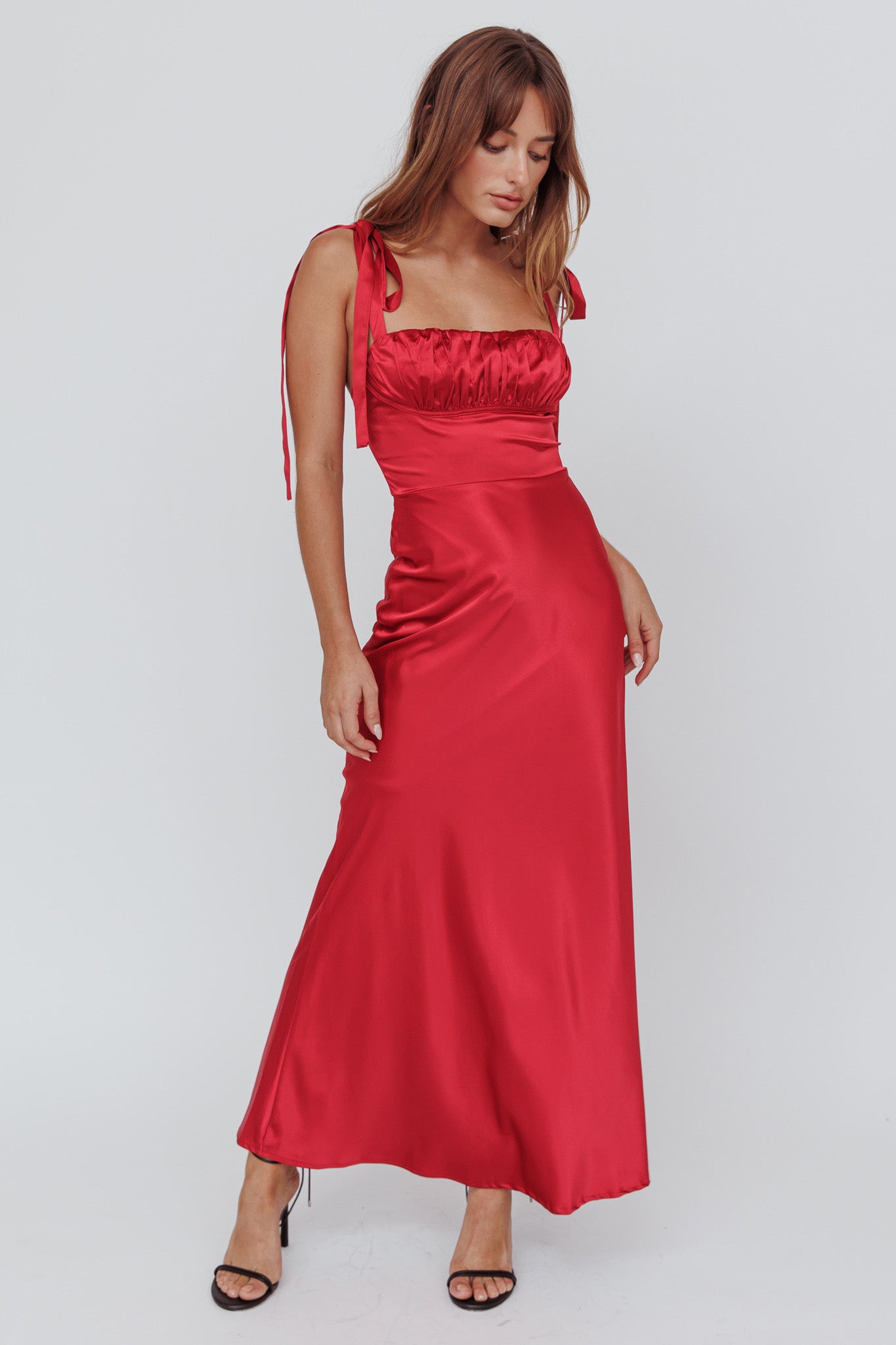 Pennelope Tied Shoulder Maxi Dress Wine-Maymioy