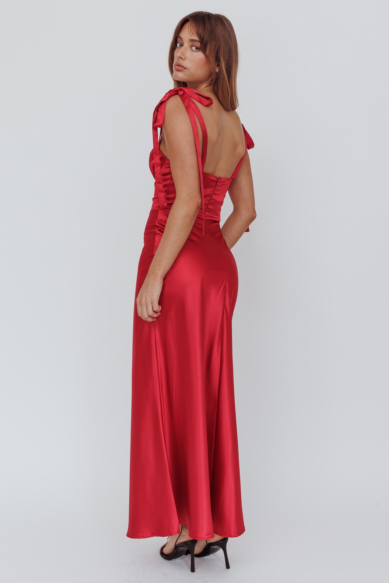 Pennelope Tied Shoulder Maxi Dress Wine-Maymioy