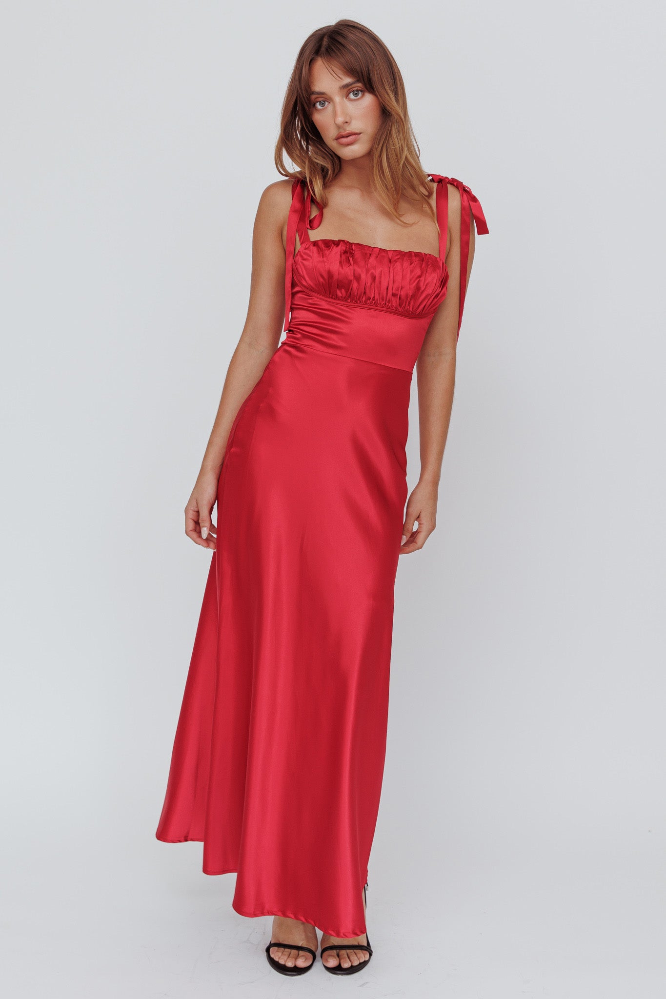 Pennelope Tied Shoulder Maxi Dress Wine-Maymioy