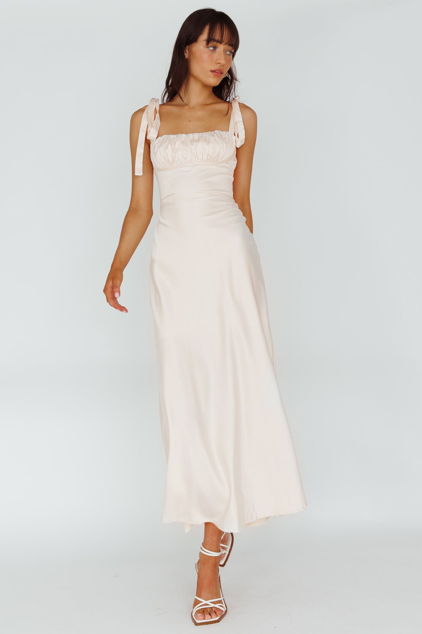 Pennelope Tied Shoulder Maxi Dress Ivory-Maymioy