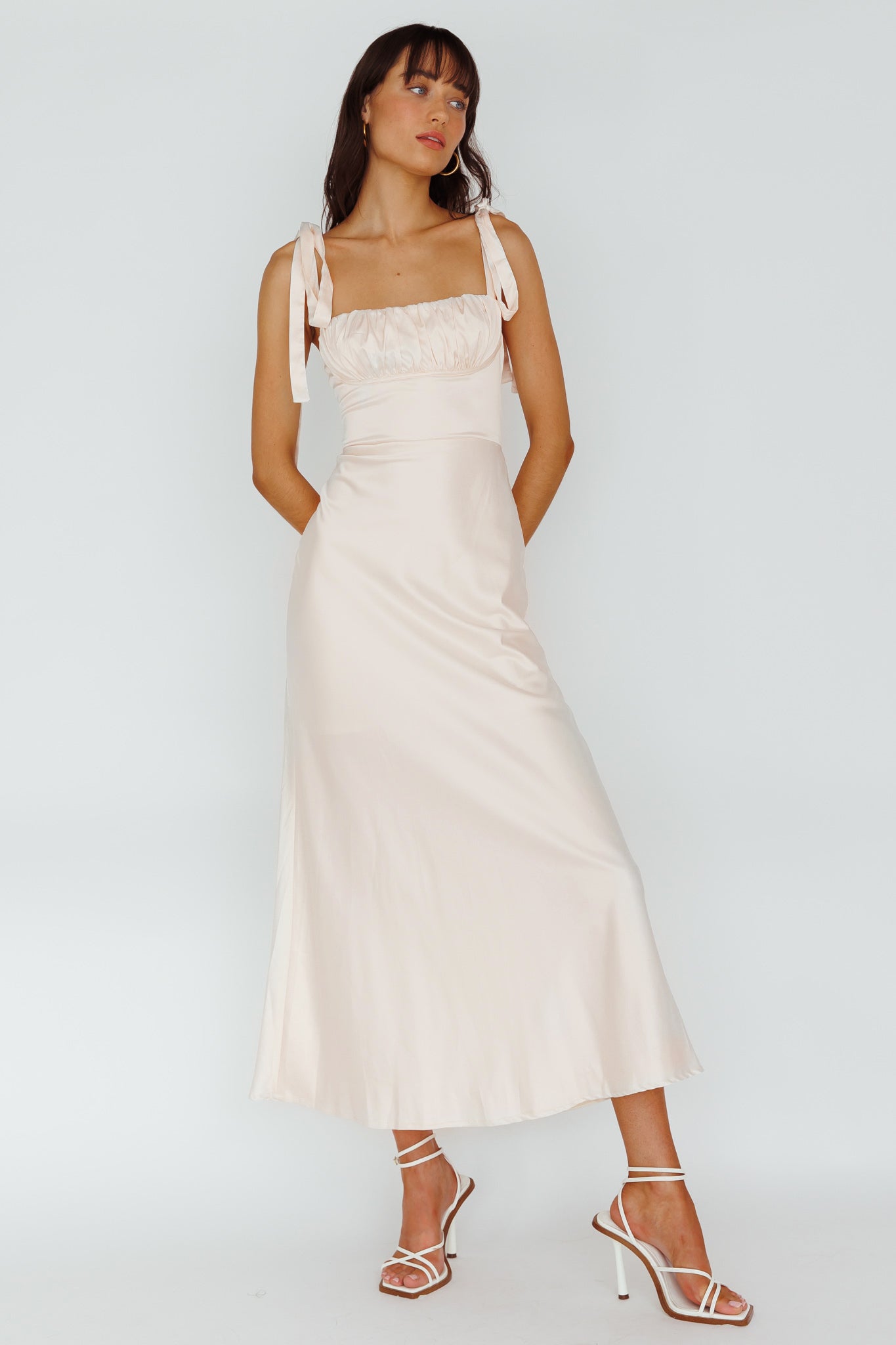 Pennelope Tied Shoulder Maxi Dress Ivory-Maymioy