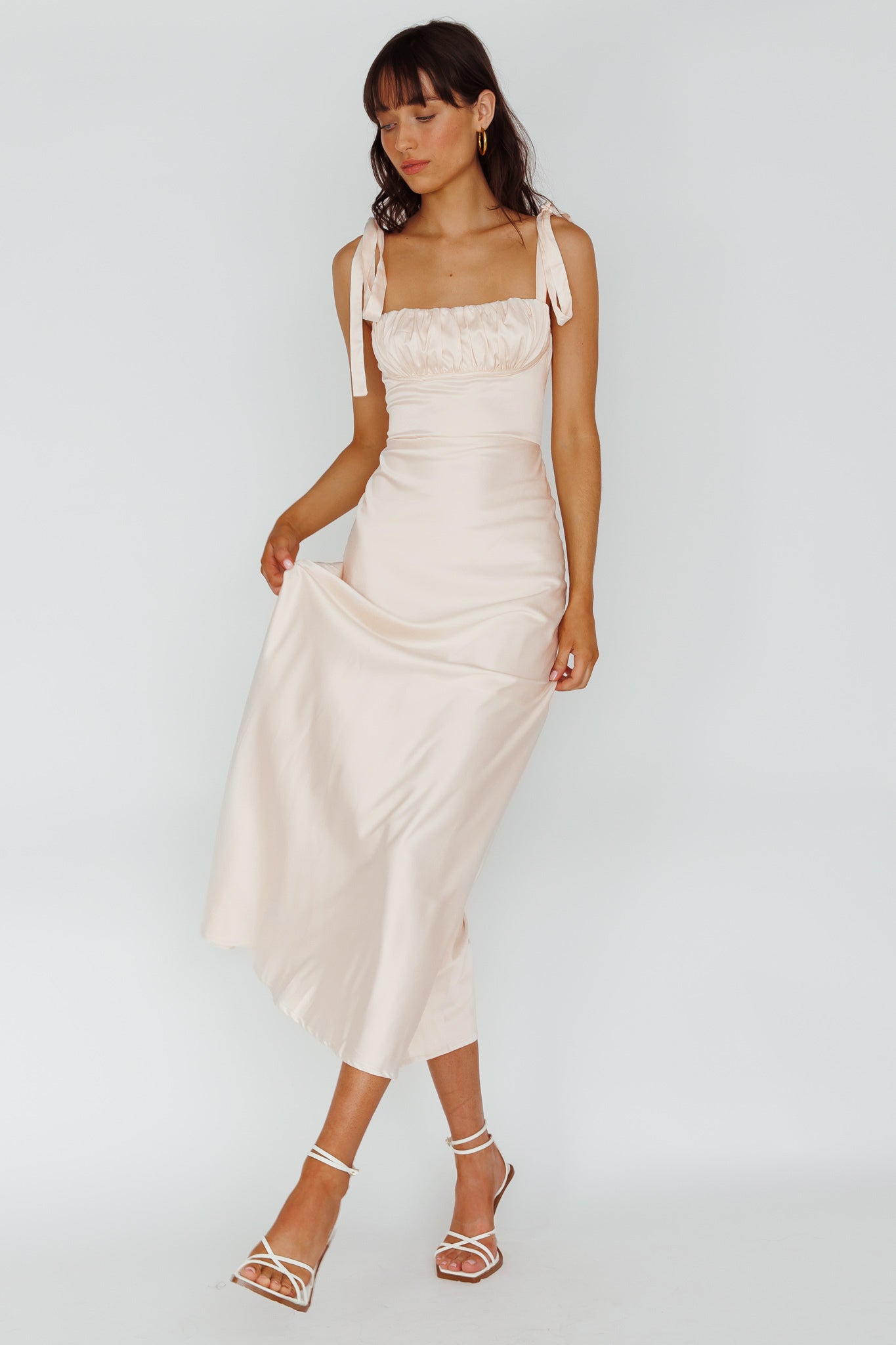 Pennelope Tied Shoulder Maxi Dress Ivory-Maymioy