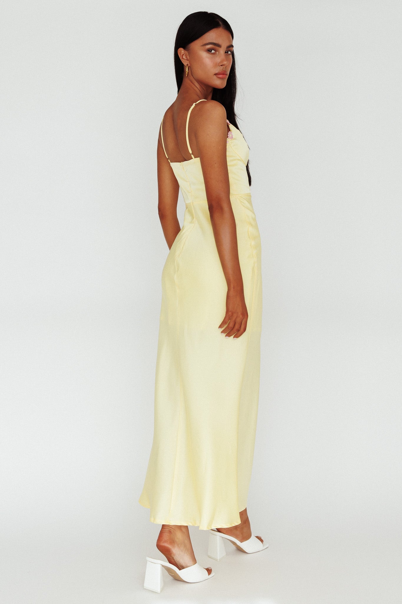 Honeysuckle Floral Neckline Midi Dress Lemon-Maymioy