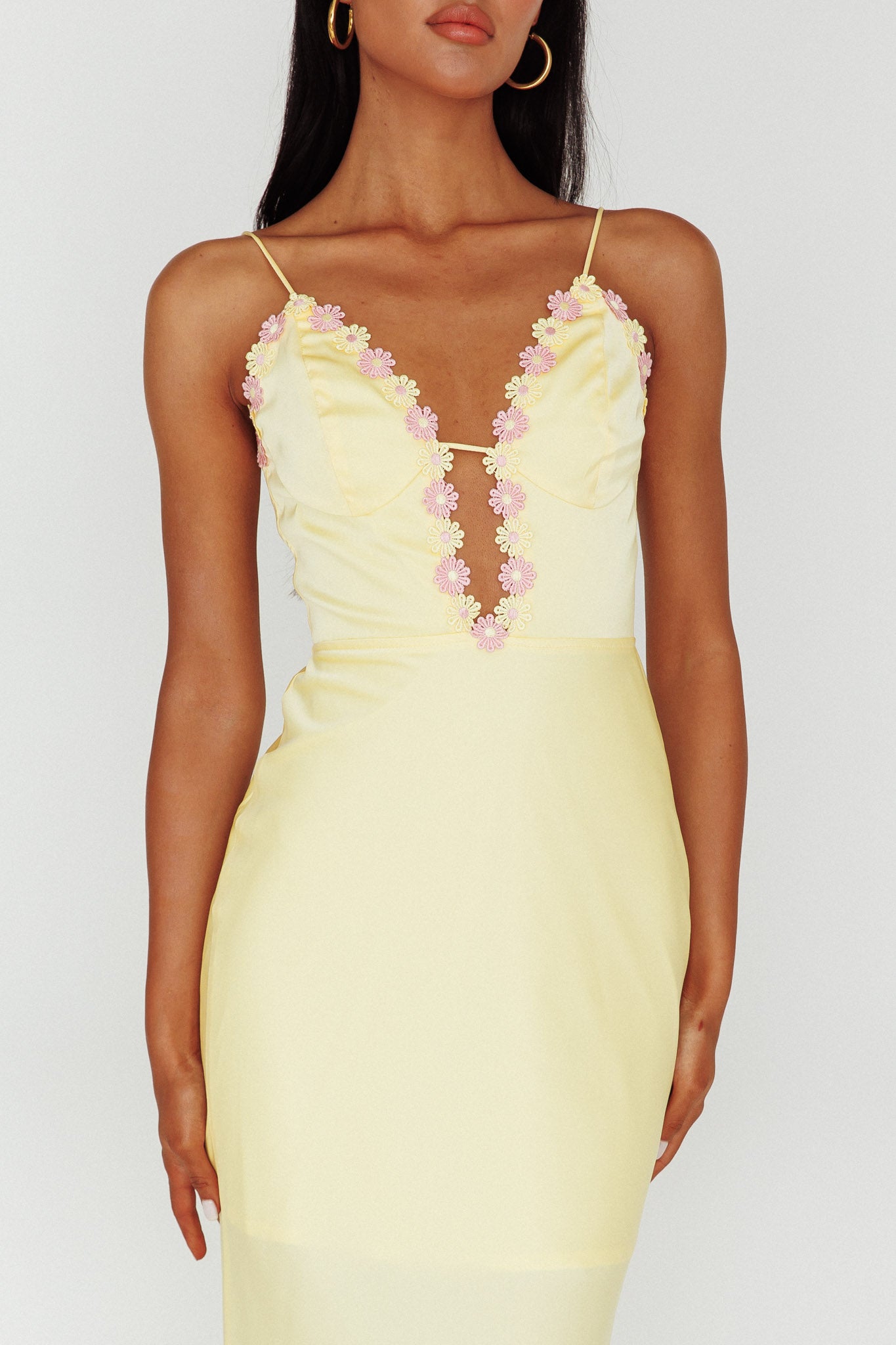 Honeysuckle Floral Neckline Midi Dress Lemon-Maymioy