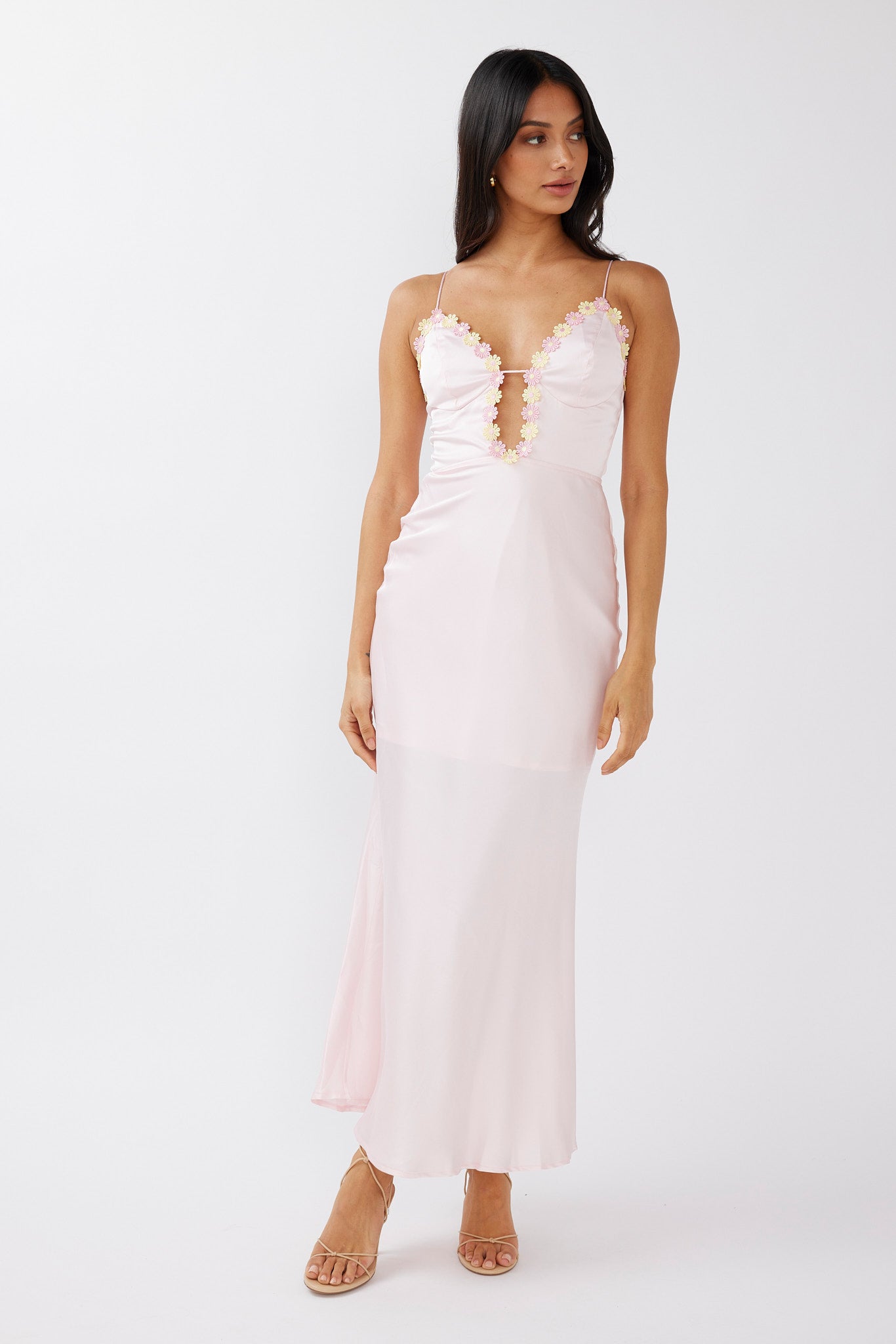 Honeysuckle Floral Neckline Midi Dress Pink-Maymioy
