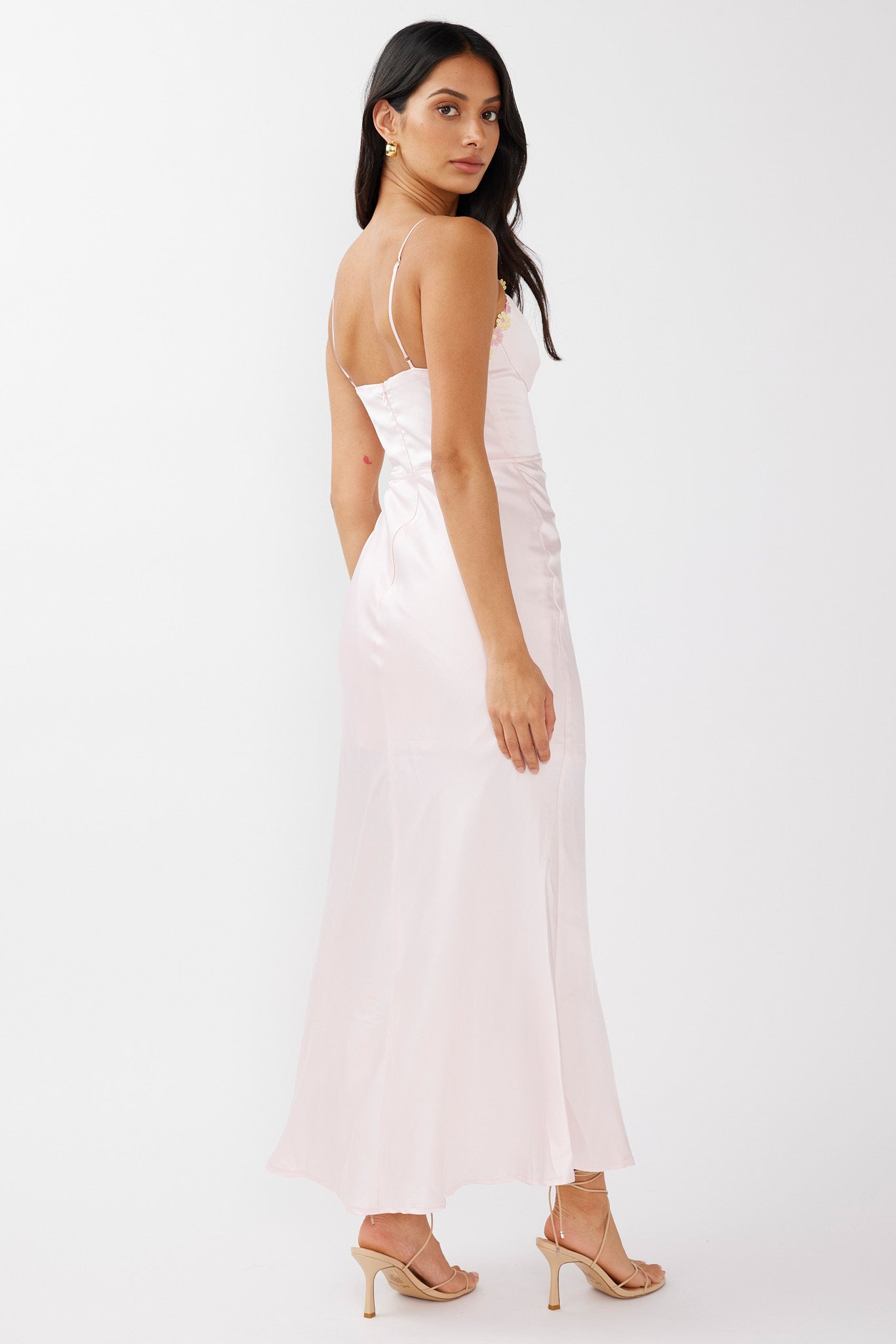 Honeysuckle Floral Neckline Midi Dress Pink-Maymioy