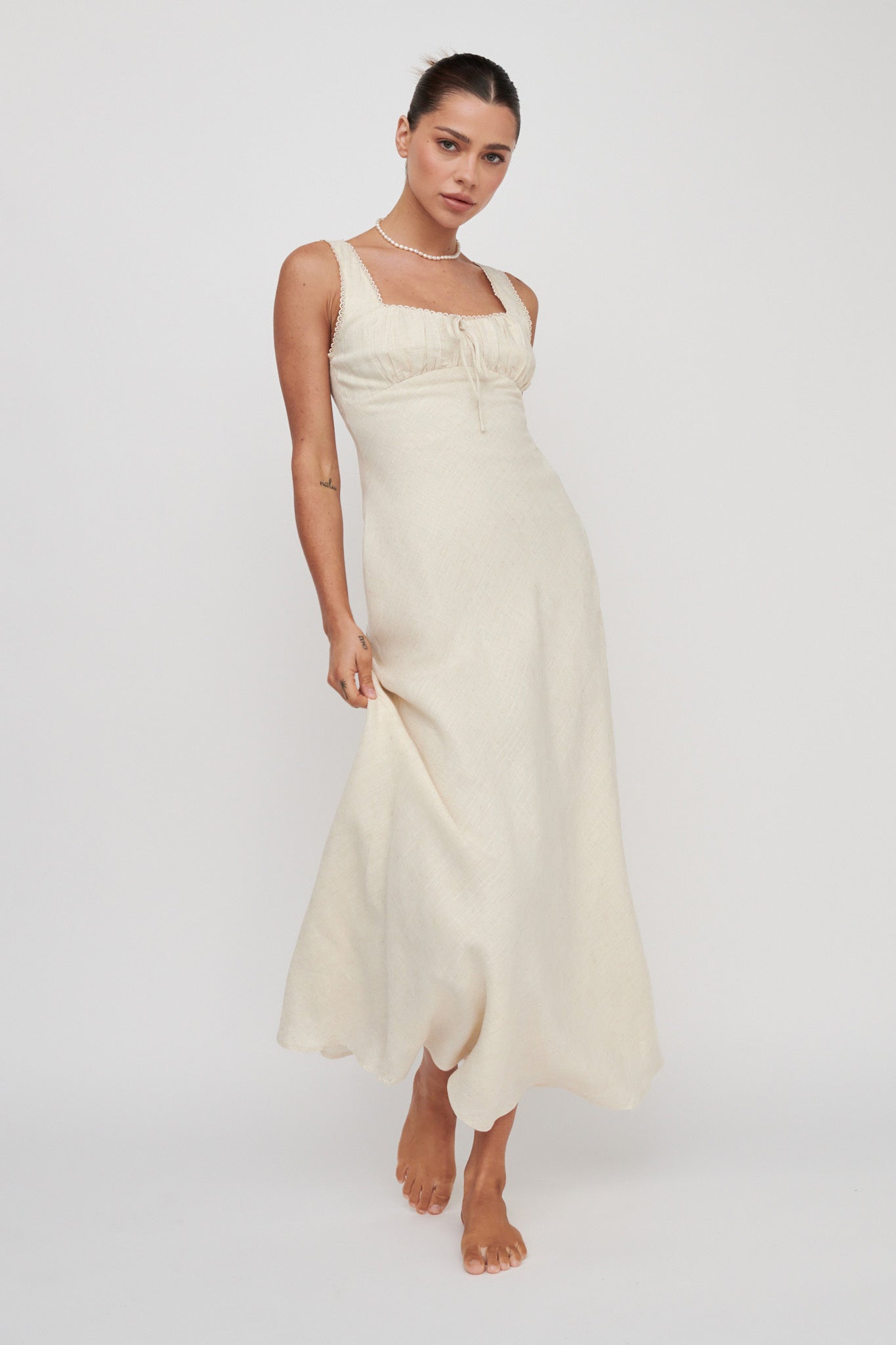 Carlee Gathered Bust Maxi Dress Oat-Maymioy