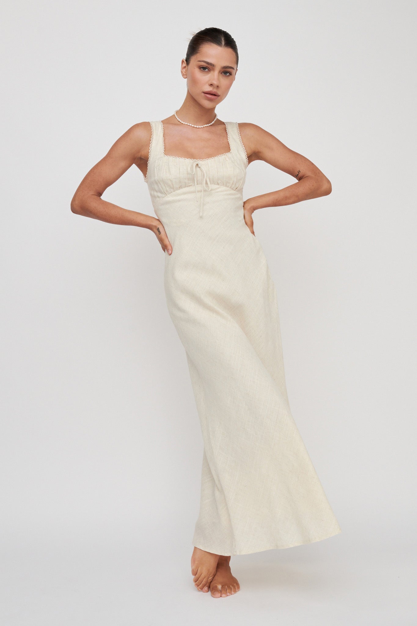 Carlee Gathered Bust Maxi Dress Oat-Maymioy