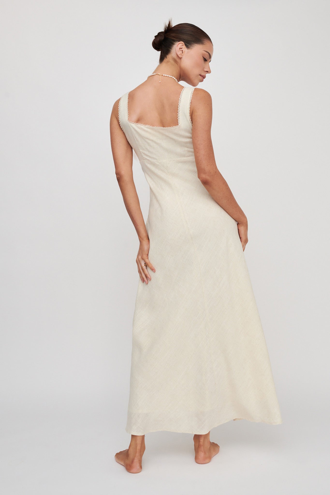 Carlee Gathered Bust Maxi Dress Oat-Maymioy