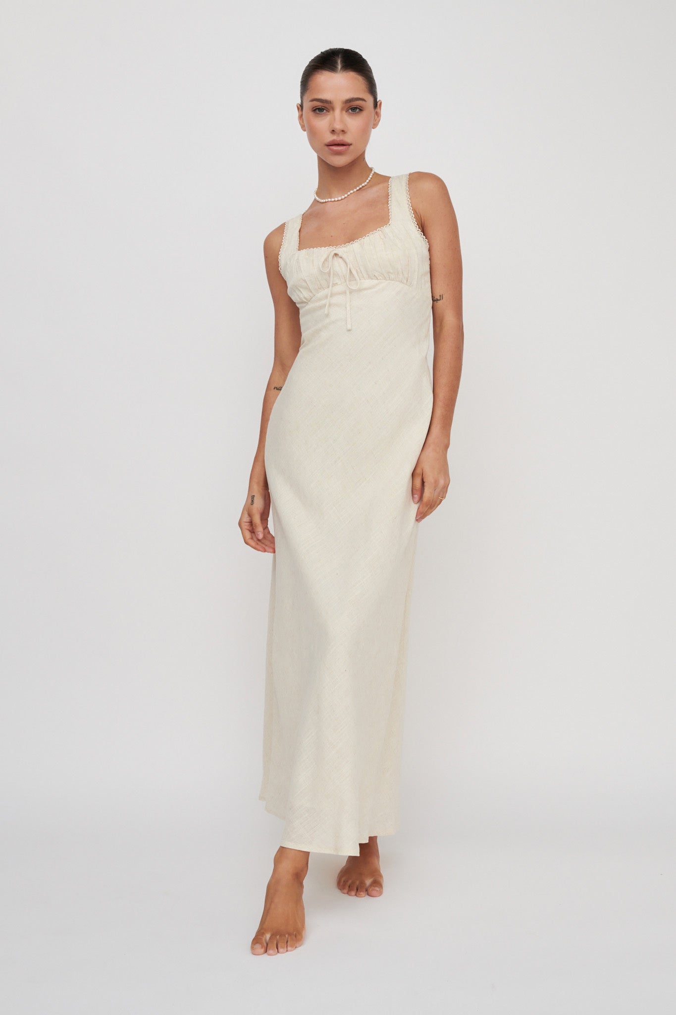 Carlee Gathered Bust Maxi Dress Oat-Maymioy