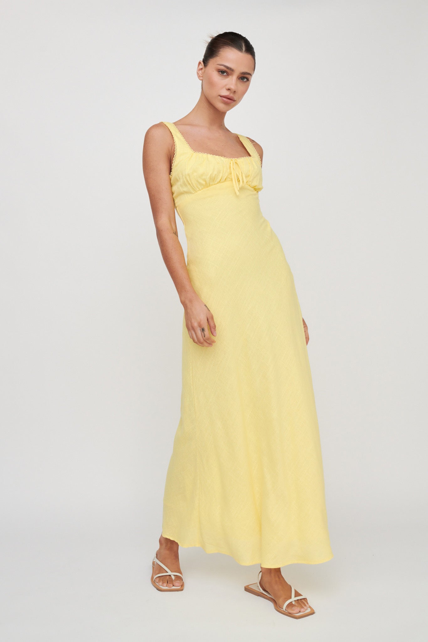 Carlee Gathered Bust Maxi Dress Yellow-Maymioy