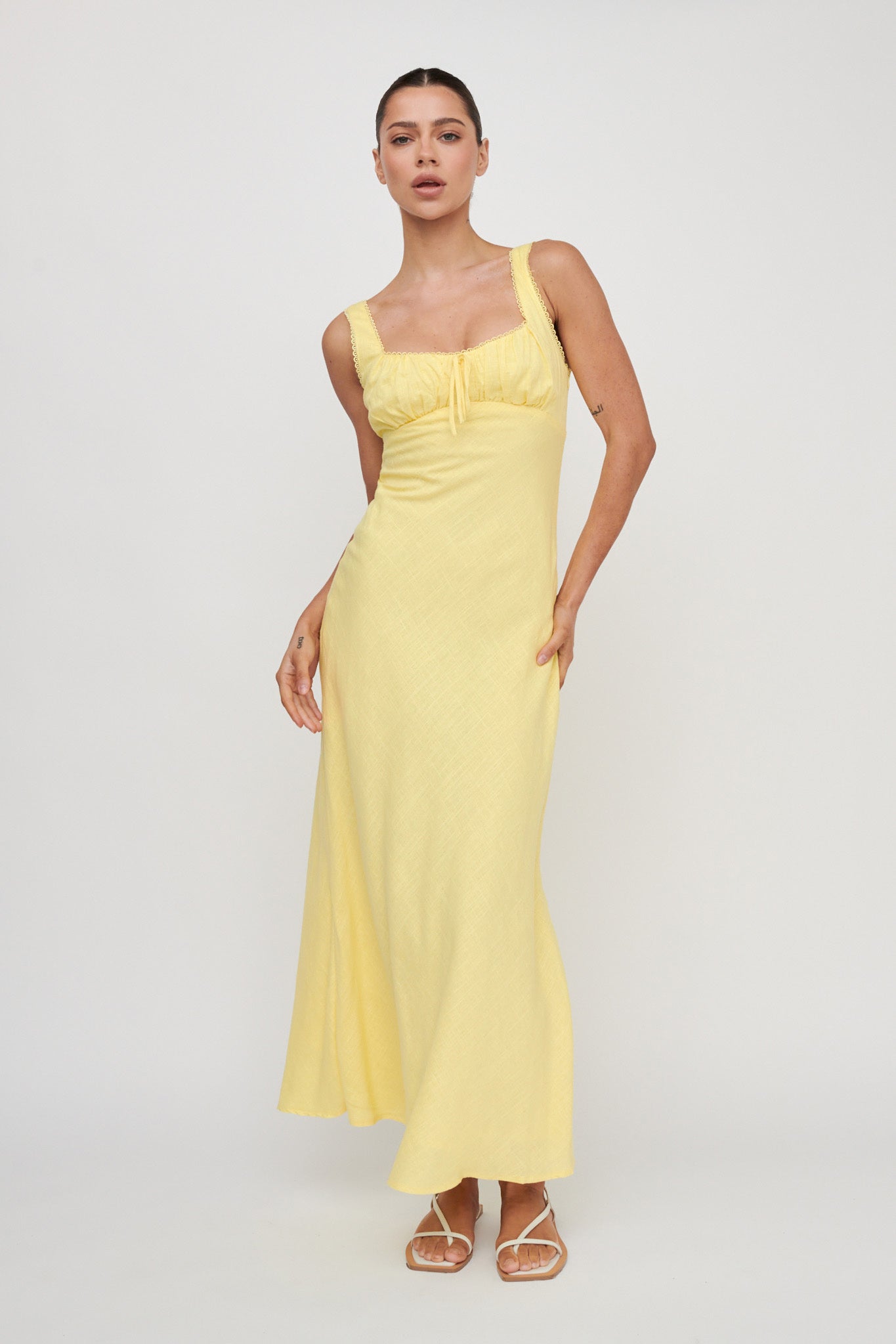 Carlee Gathered Bust Maxi Dress Yellow-Maymioy