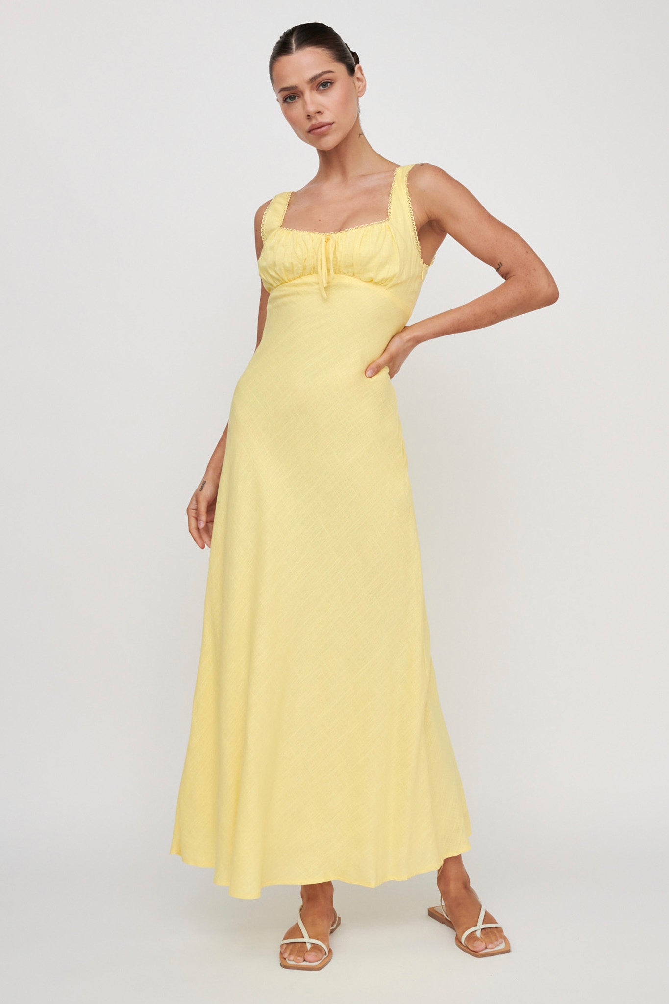 Carlee Gathered Bust Maxi Dress Yellow-Maymioy