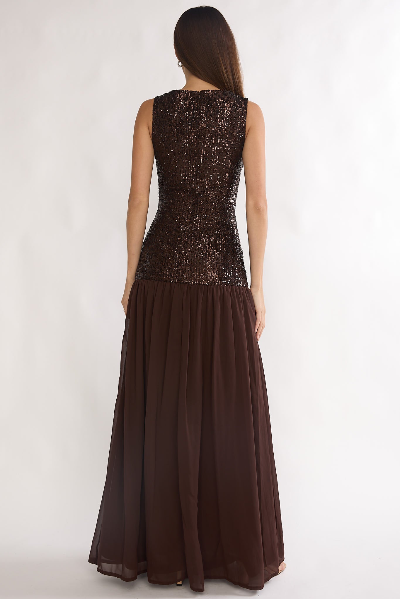 Dioris Rosette Cut-Out Sequin Maxi Dress Sequin Choco-Maymioy