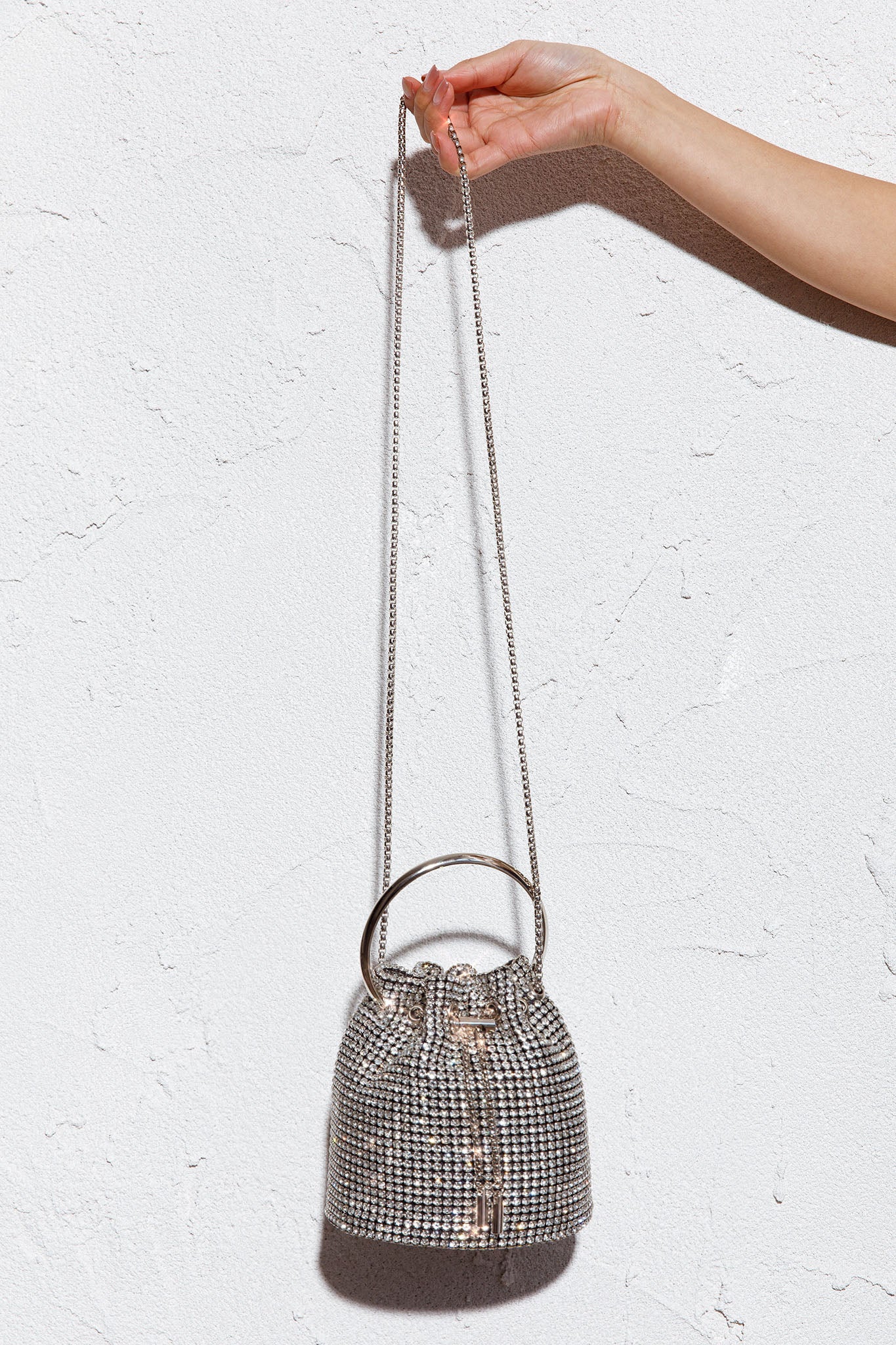 Fifth Avenue Diamante Bucket Bag Silver-Maymioy