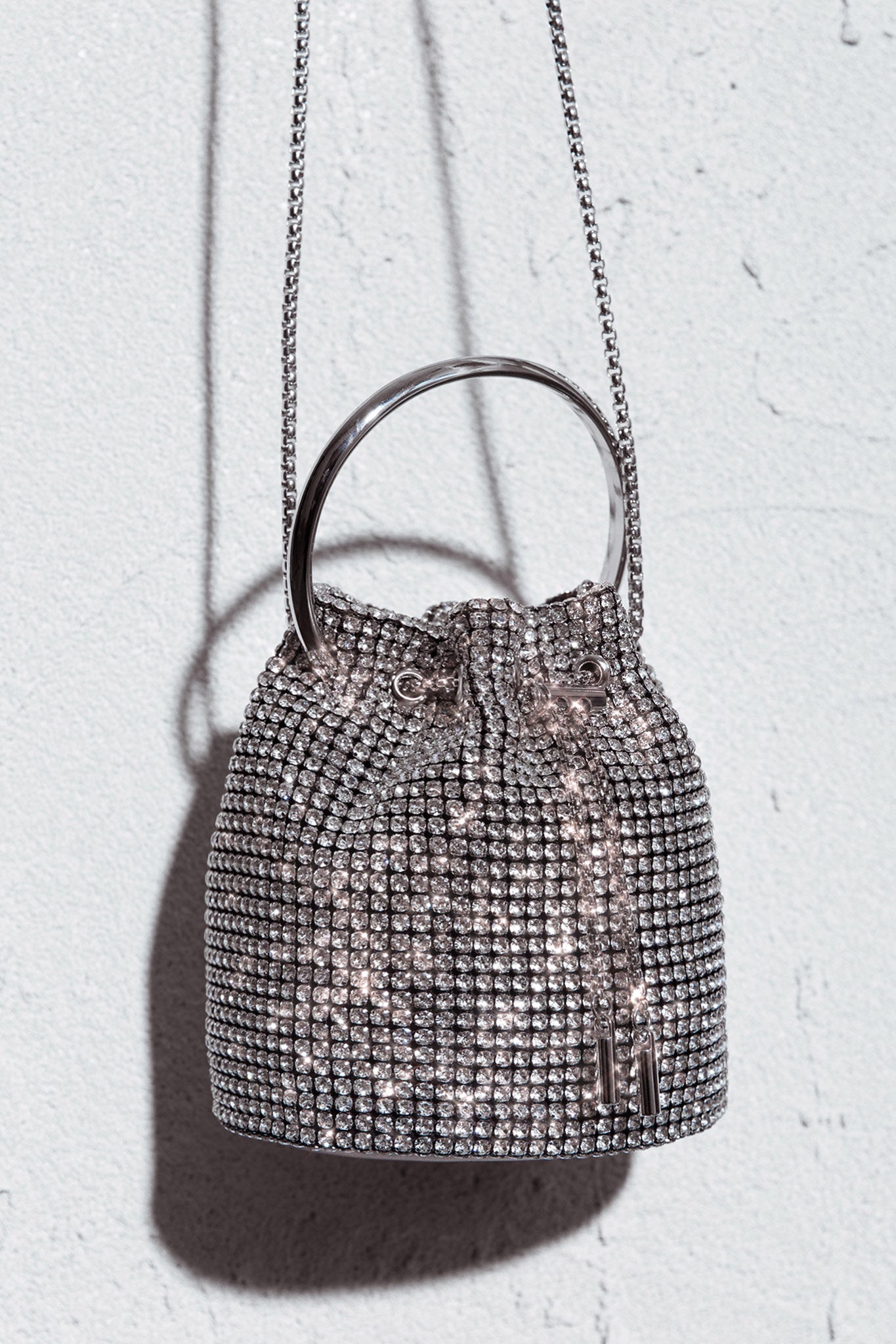 Fifth Avenue Diamante Bucket Bag Silver-Maymioy