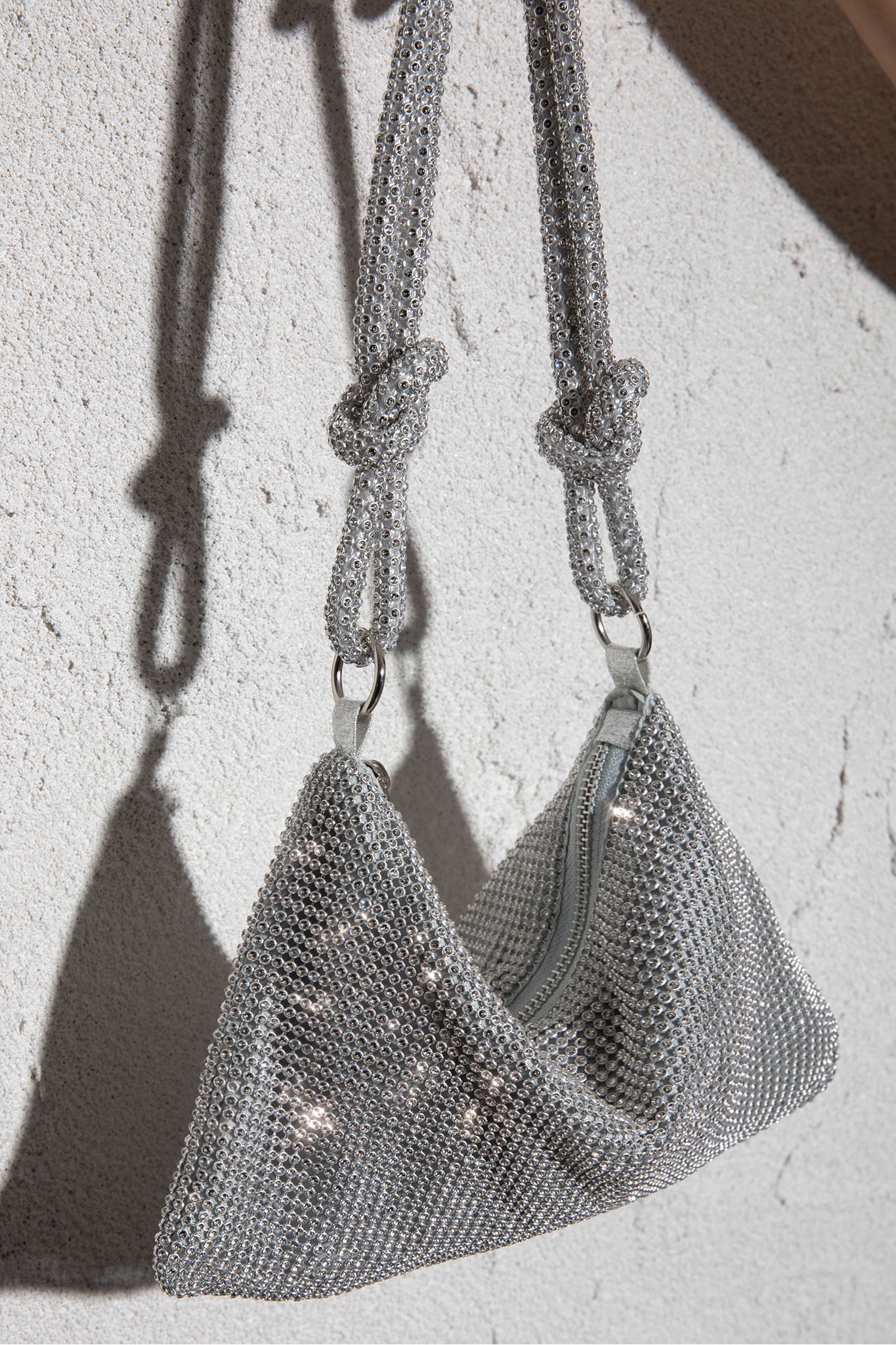 Harper Knot Strap Diamante Bag Silver-Maymioy