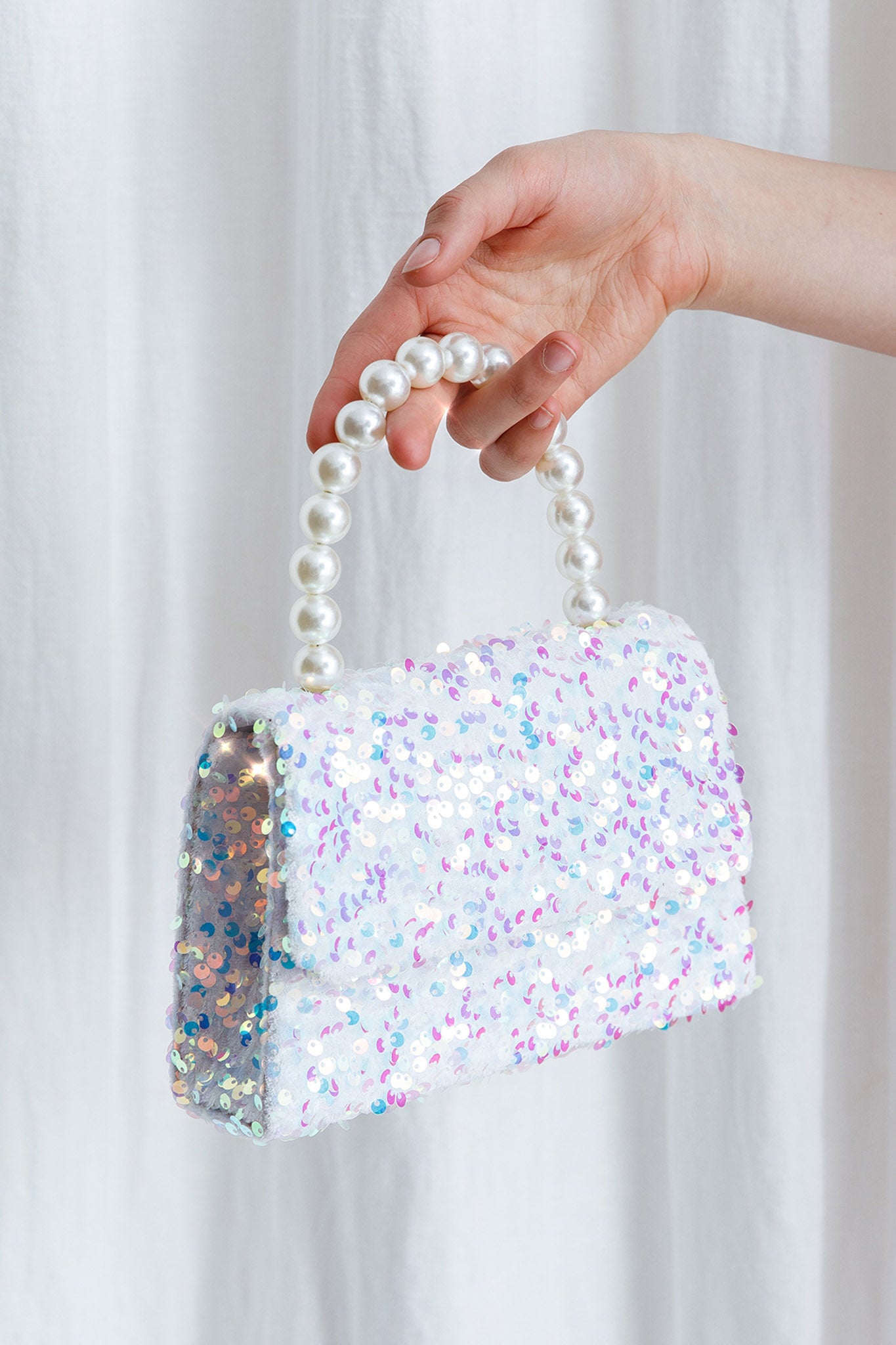 Wonderland Pearl & Sequin Purse White-Maymioy