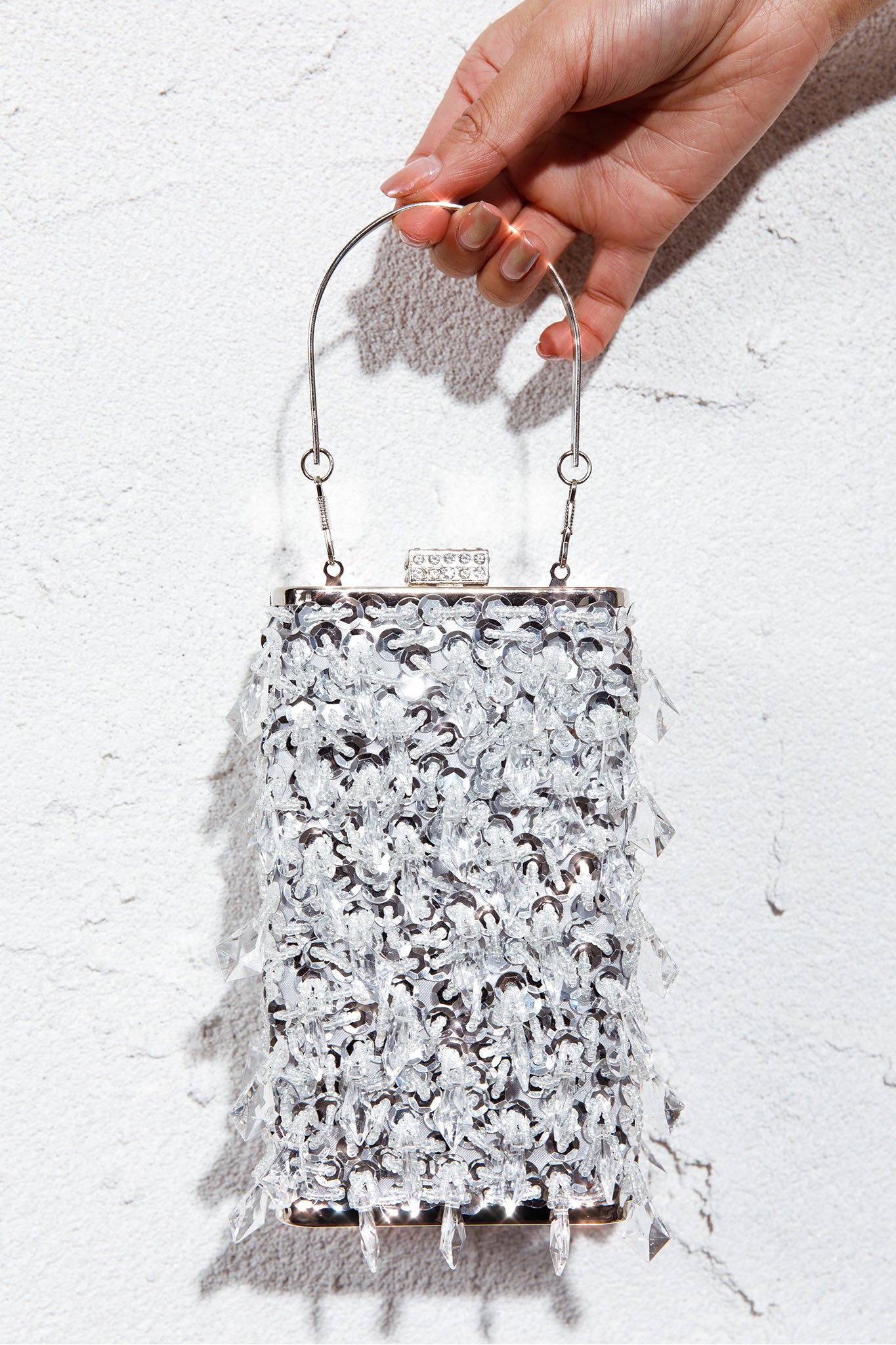 Dancing In September Sequin Rectangle Bag Silver-Maymioy