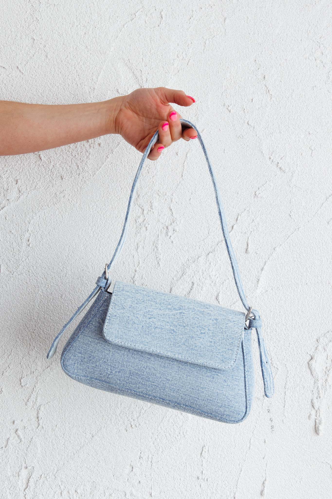 Claire Shoulder Bag With Flap Denim-Maymioy