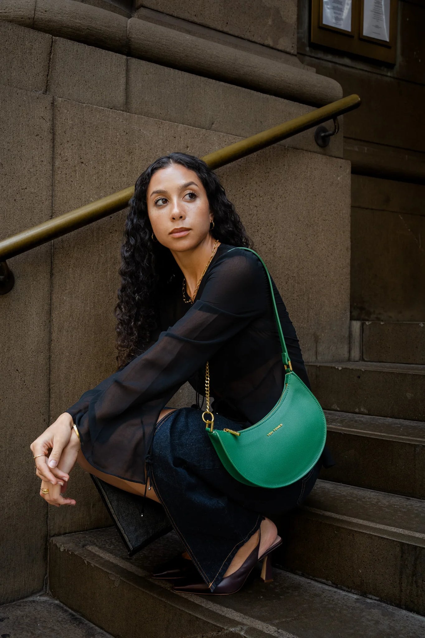 TEN TONES Grayson Moon Bag Green-Maymioy