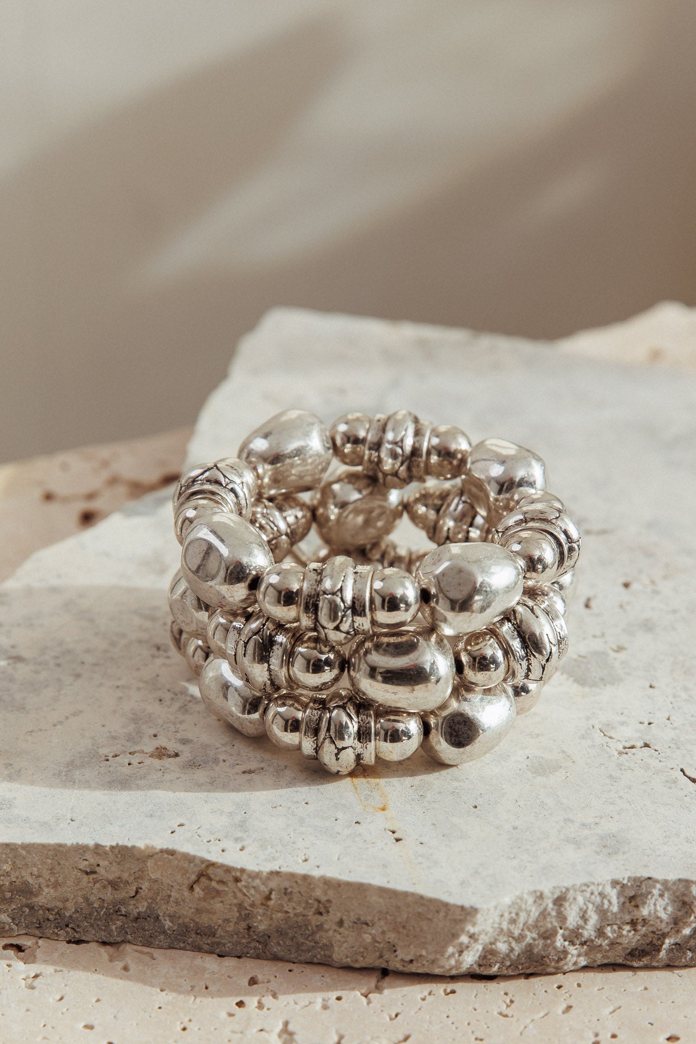 Ingrid Beaded Bracelet Brushed Silver-Maymioy
