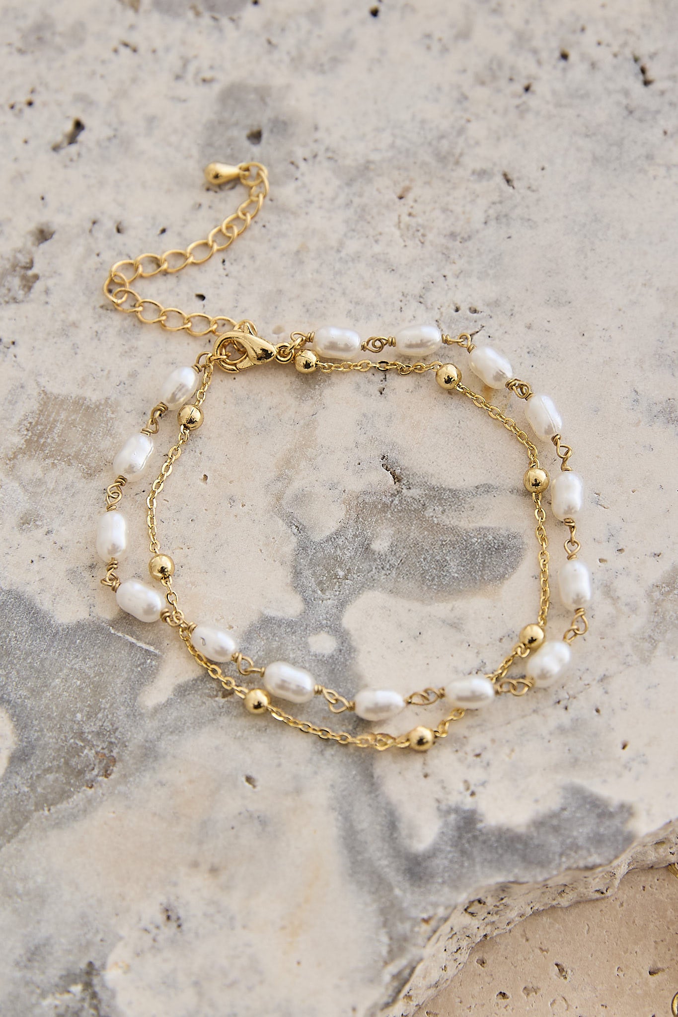 Tinsley Double Strand Bracelet Gold/Pearl-Maymioy