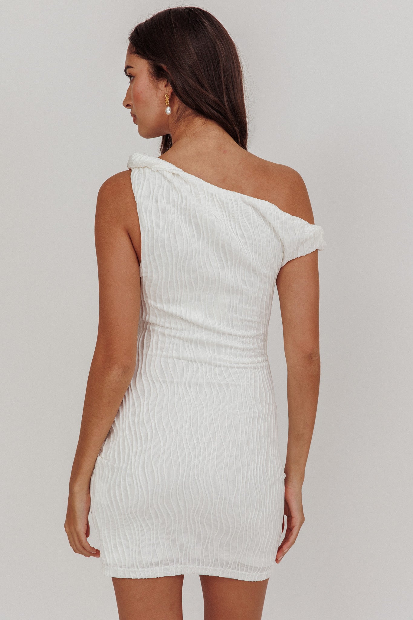 Lingering Love One-Shoulder Mini Dress White-Maymioy