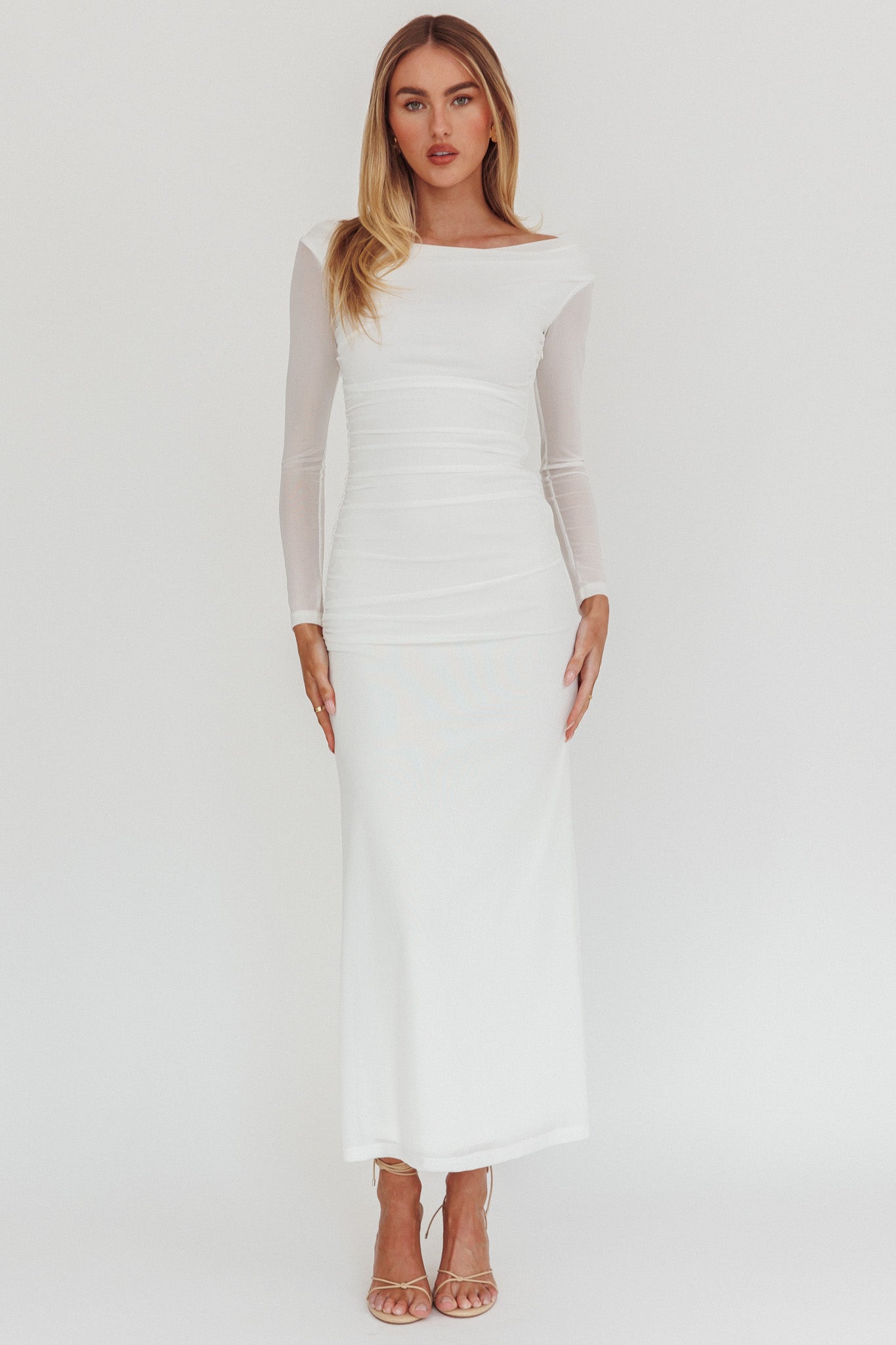 In Blooms Off Shoulder Maxi Dress Off White-Maymioy