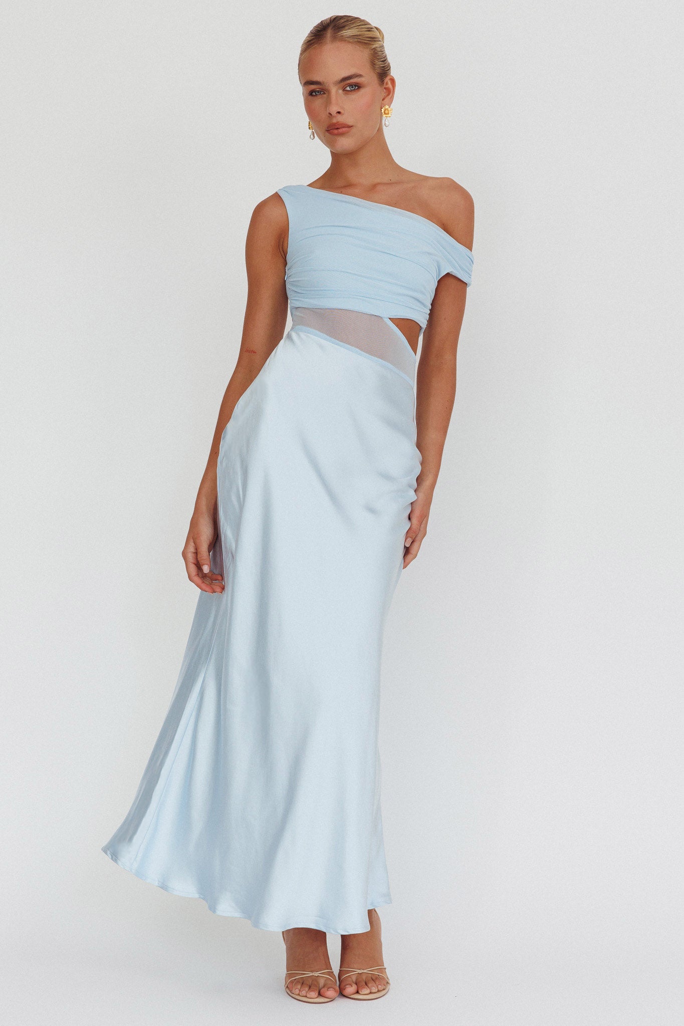 In Blooms Mesh Bodice Maxi Dress Blue-Maymioy