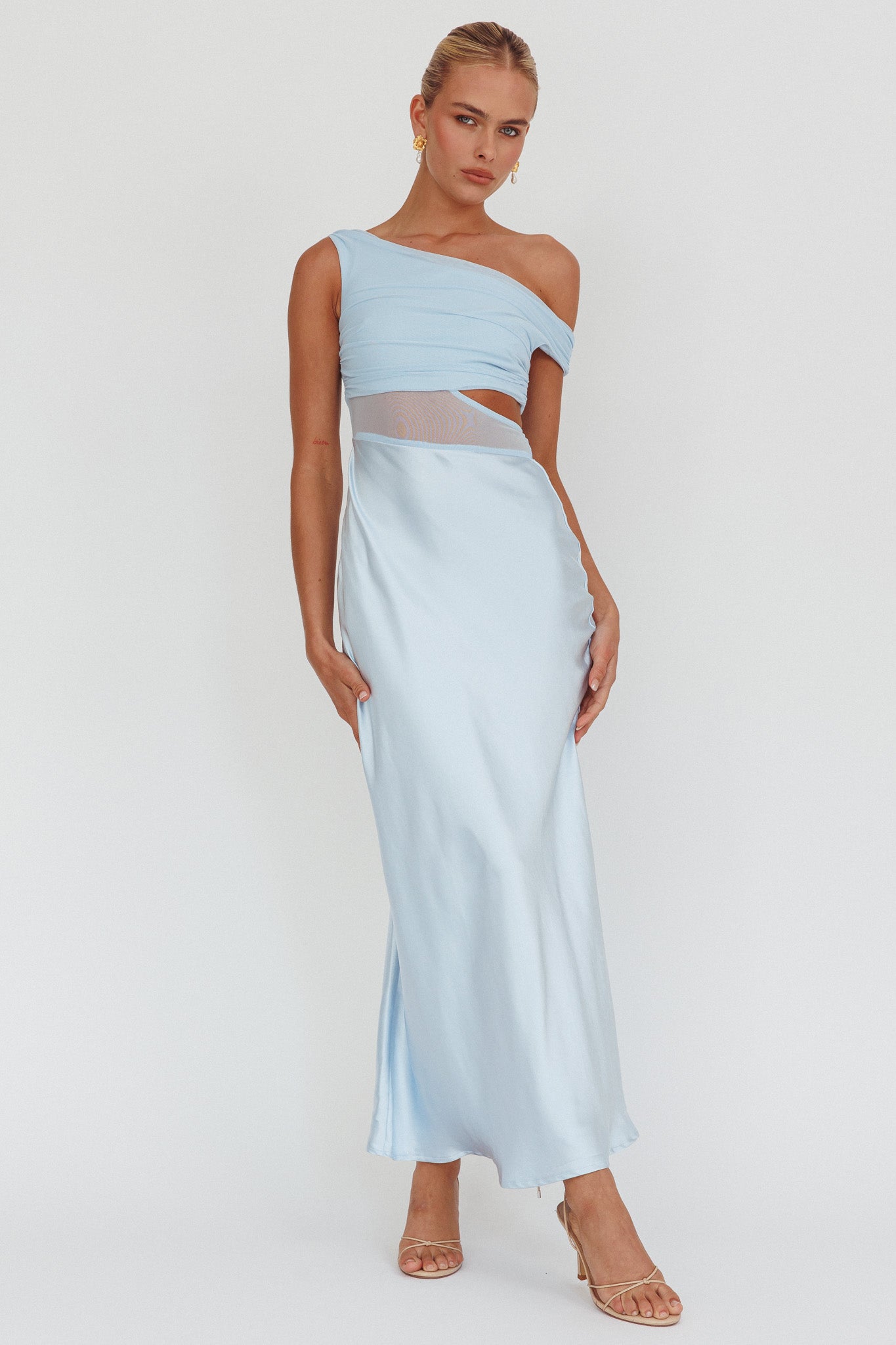 In Blooms Mesh Bodice Maxi Dress Blue-Maymioy