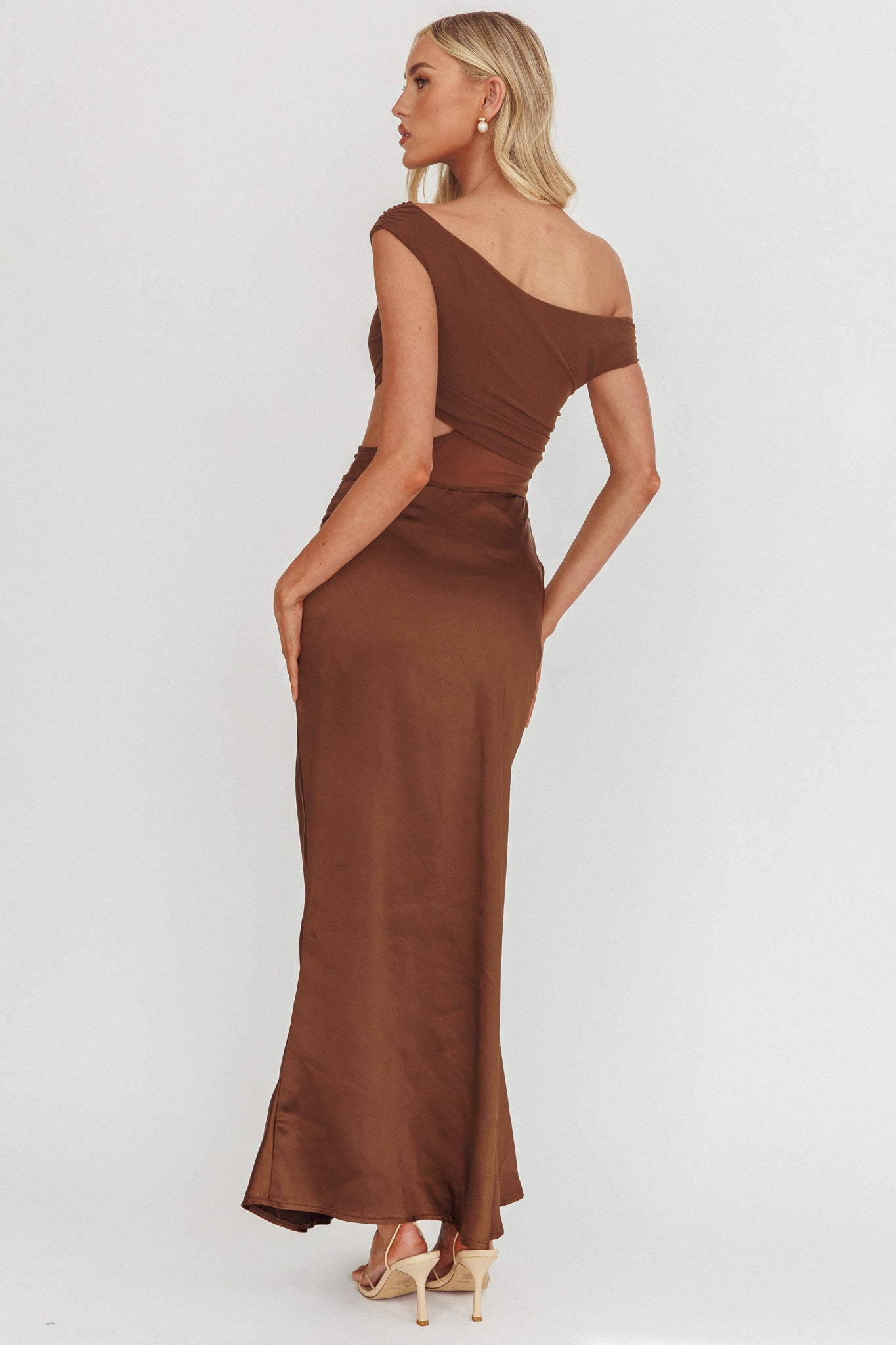 In Blooms Mesh Bodice Maxi Dress Chocolate-Maymioy