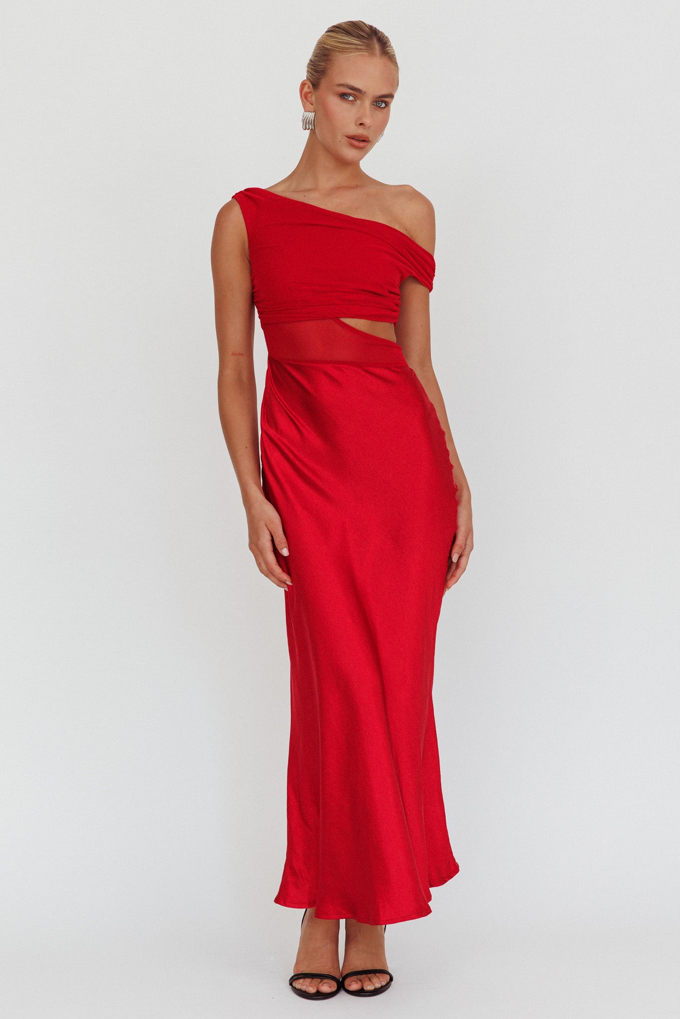 In Blooms Mesh Bodice Maxi Dress Wine-Maymioy