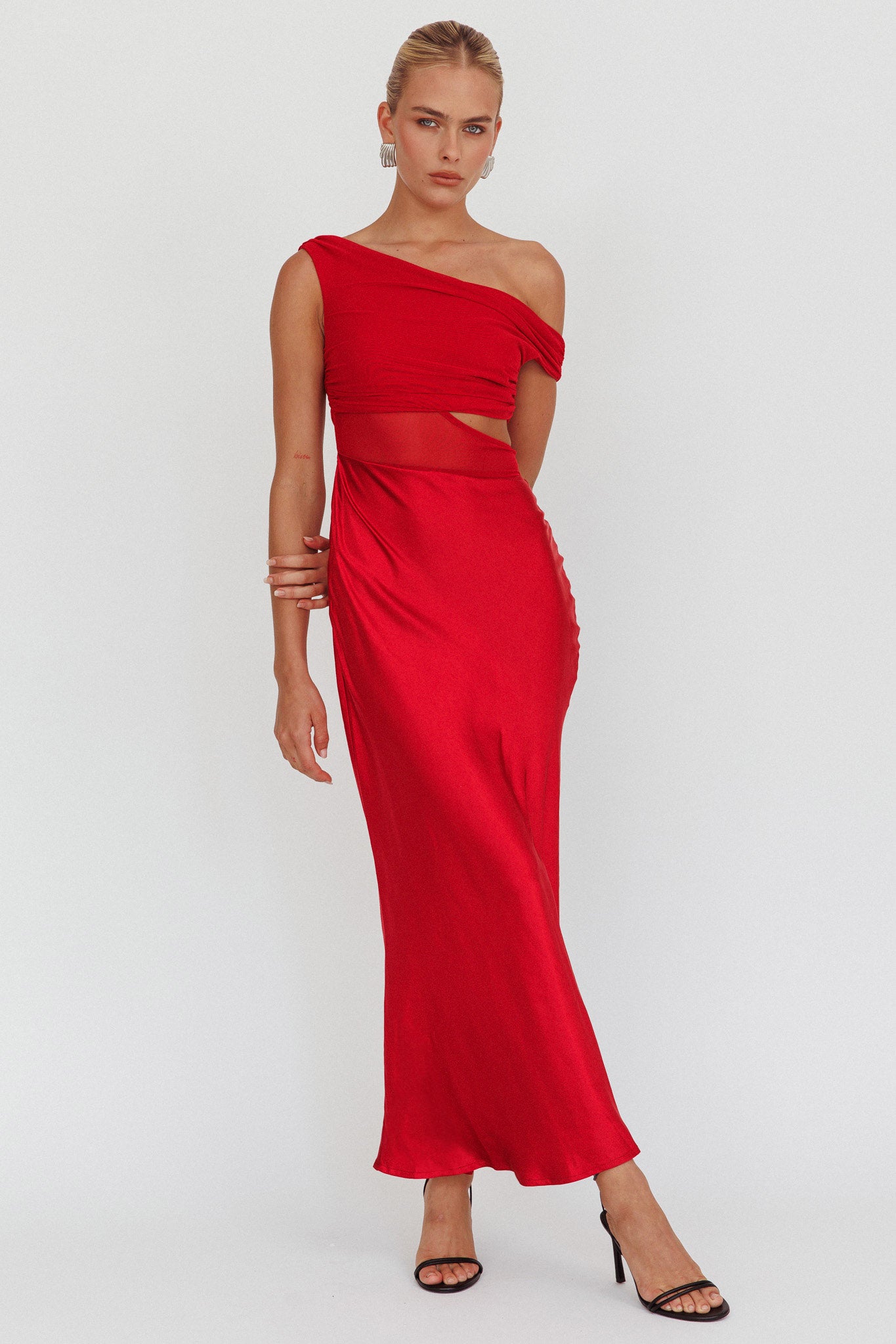 In Blooms Mesh Bodice Maxi Dress Wine-Maymioy