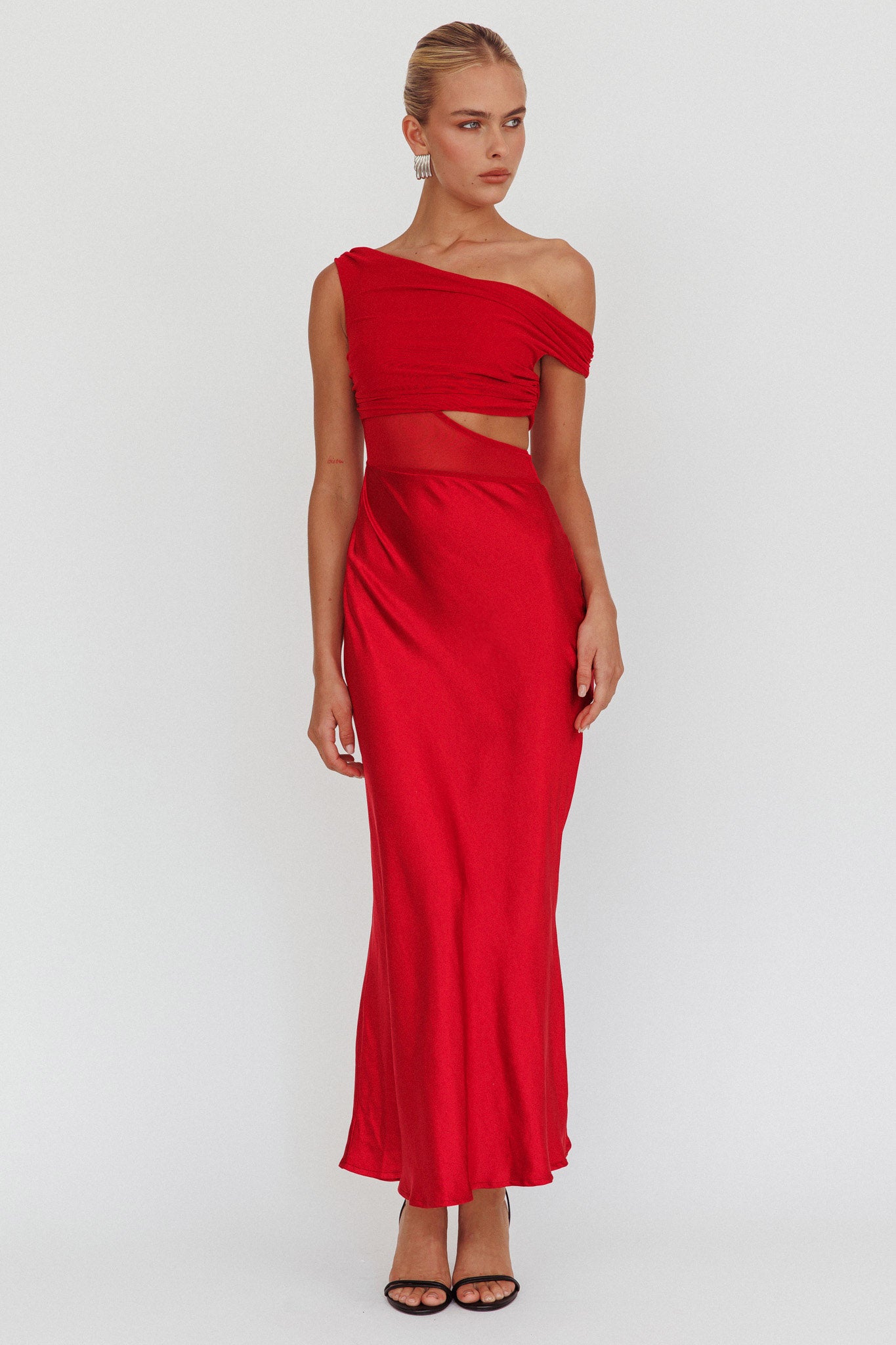 In Blooms Mesh Bodice Maxi Dress Wine-Maymioy