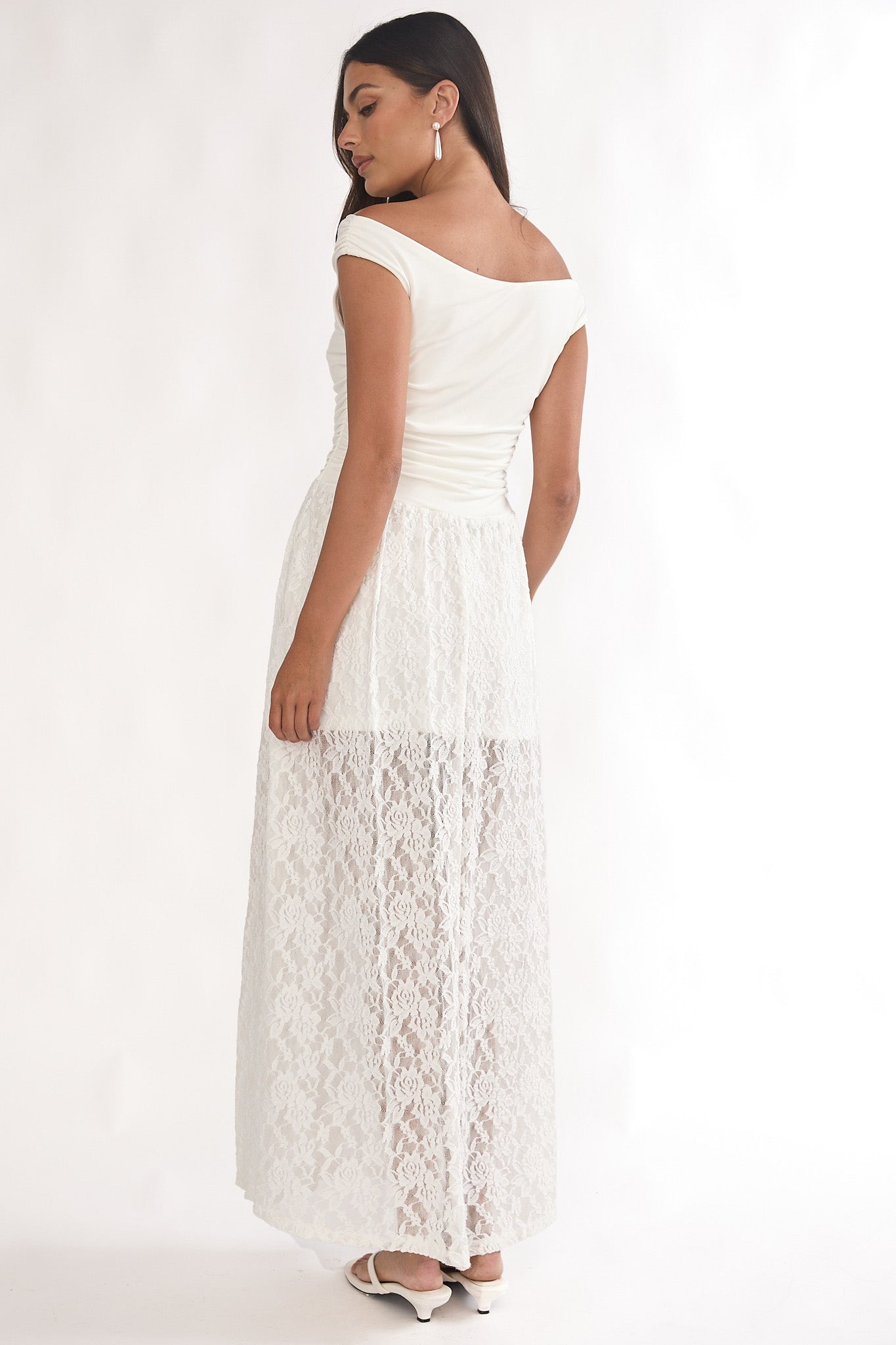 In Blooms Off-Shoulder Lace Maxi Dress White-Maymioy