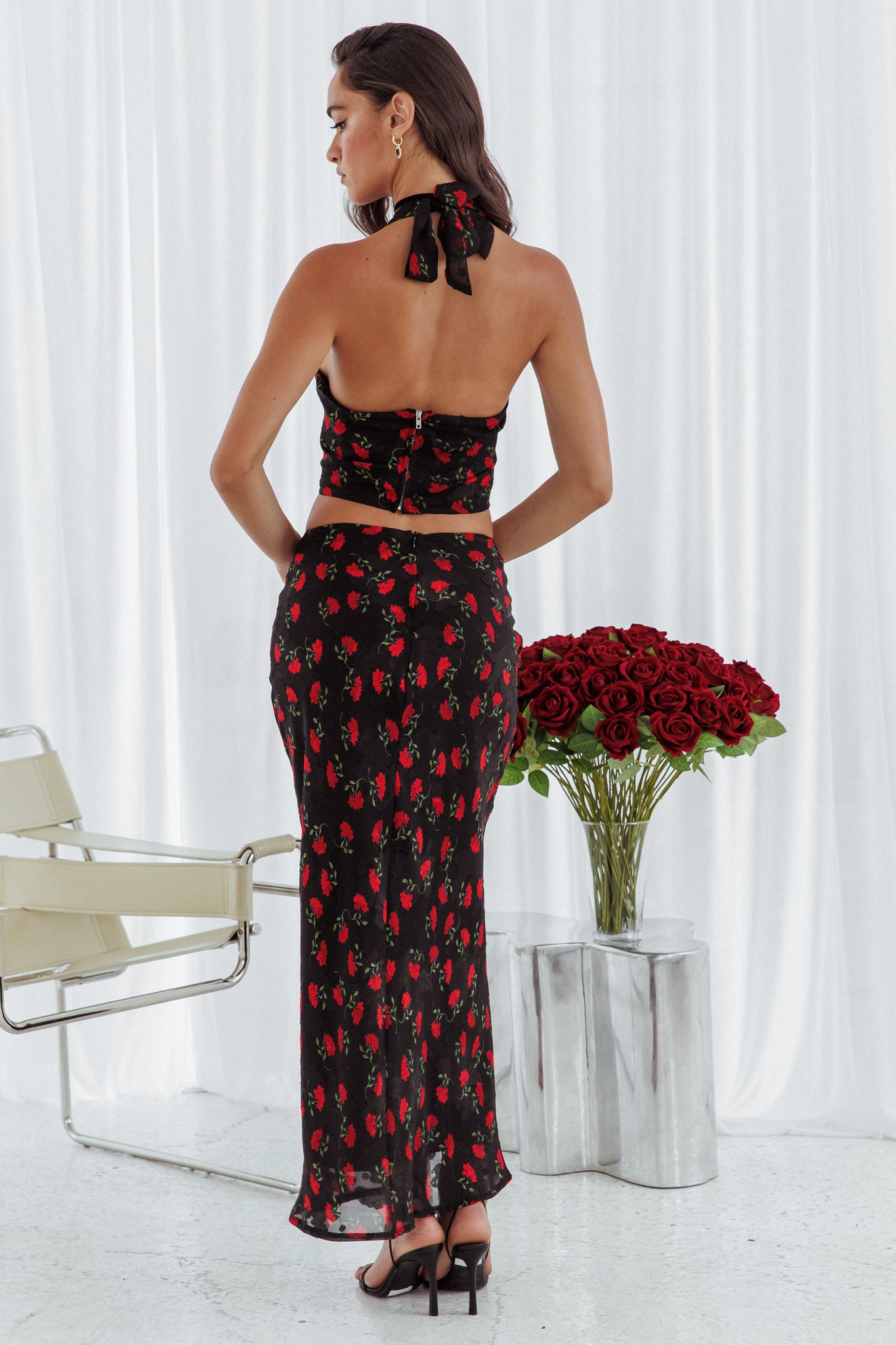 Gigi Floral Maxi Skirt Black-Maymioy
