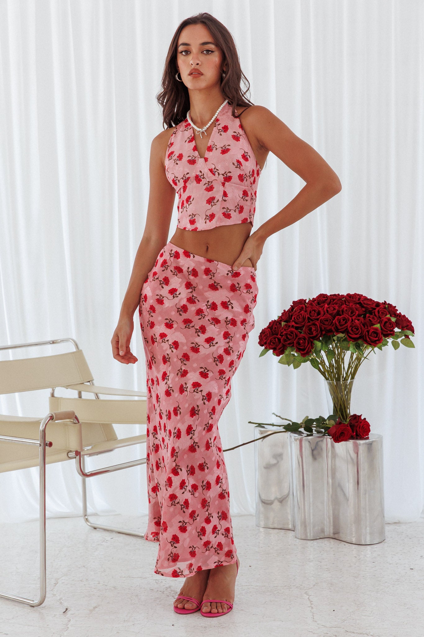 Gigi Floral Maxi Skirt Pink-Maymioy